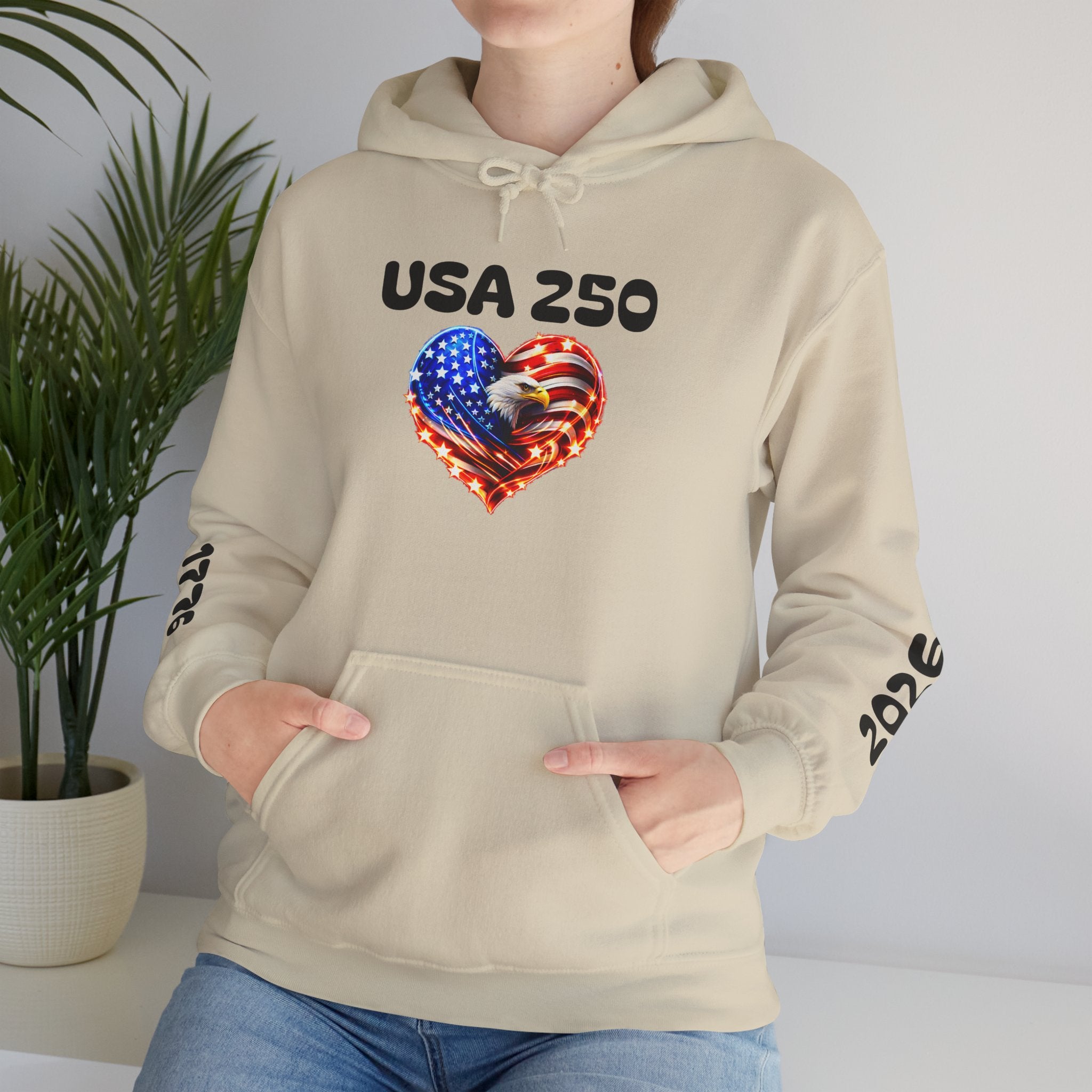 USA 250 Heart Flag Hoodie — 1776 & 2026 Patriotic Anniversary Sweatshirt