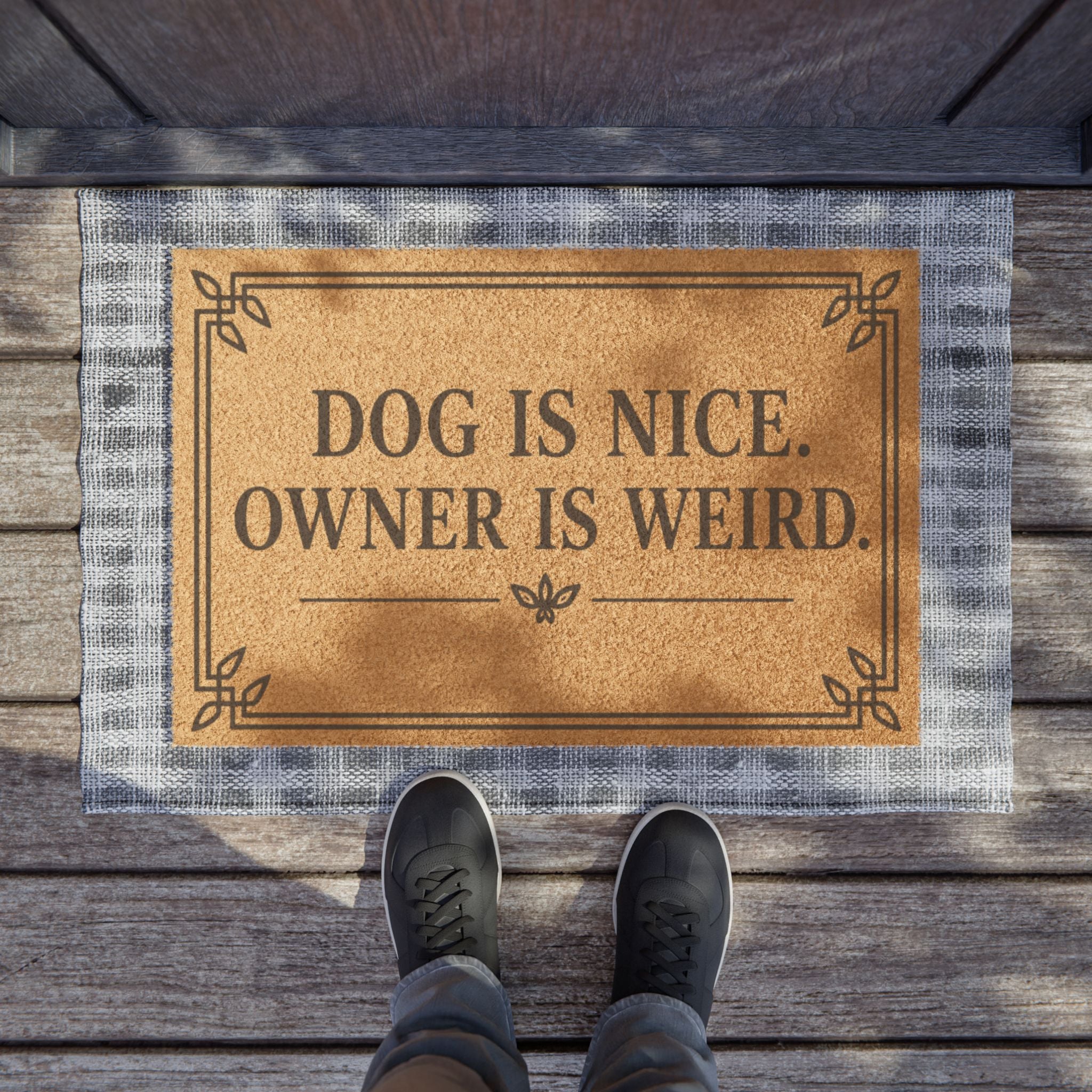 "Dog Is Nice. Owner Is Weird." Funny Welcome Doormat for Dog Lovers