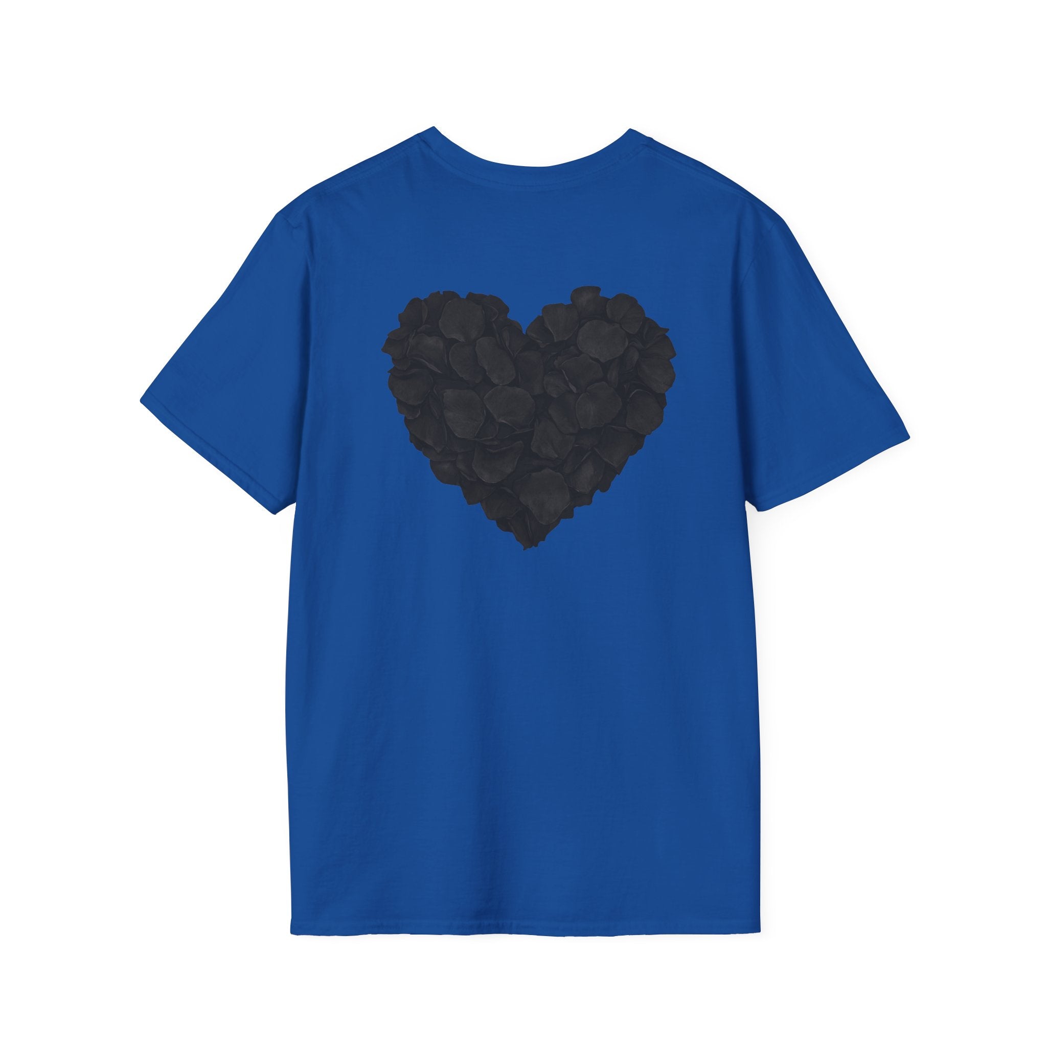 Black Rose Petal Heart T-Shirt — Minimal Floral Heart Tee for Valentine's & Everyday