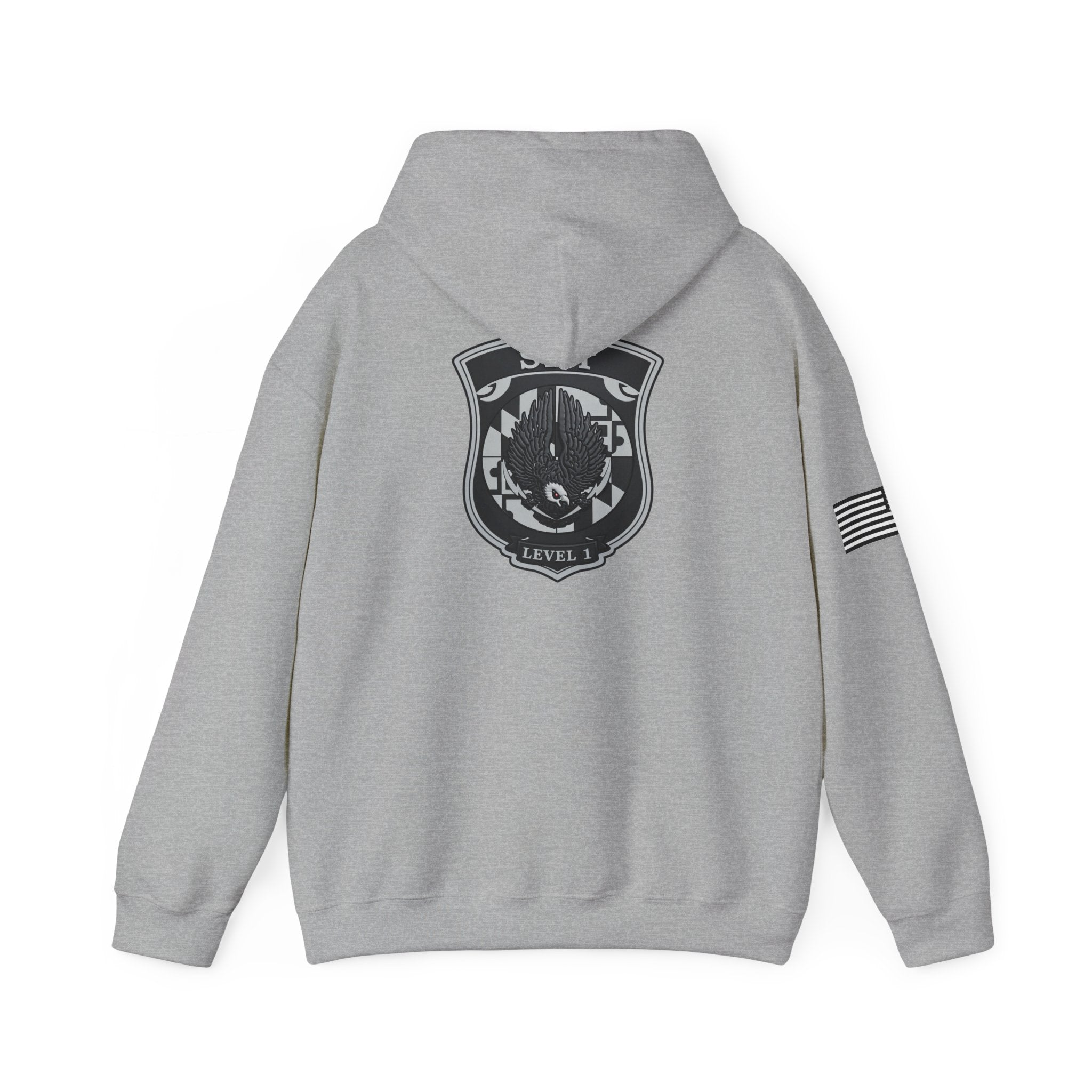 SRT Hoodie 1 – Tactical Badge Back Print with Sleeve Flag