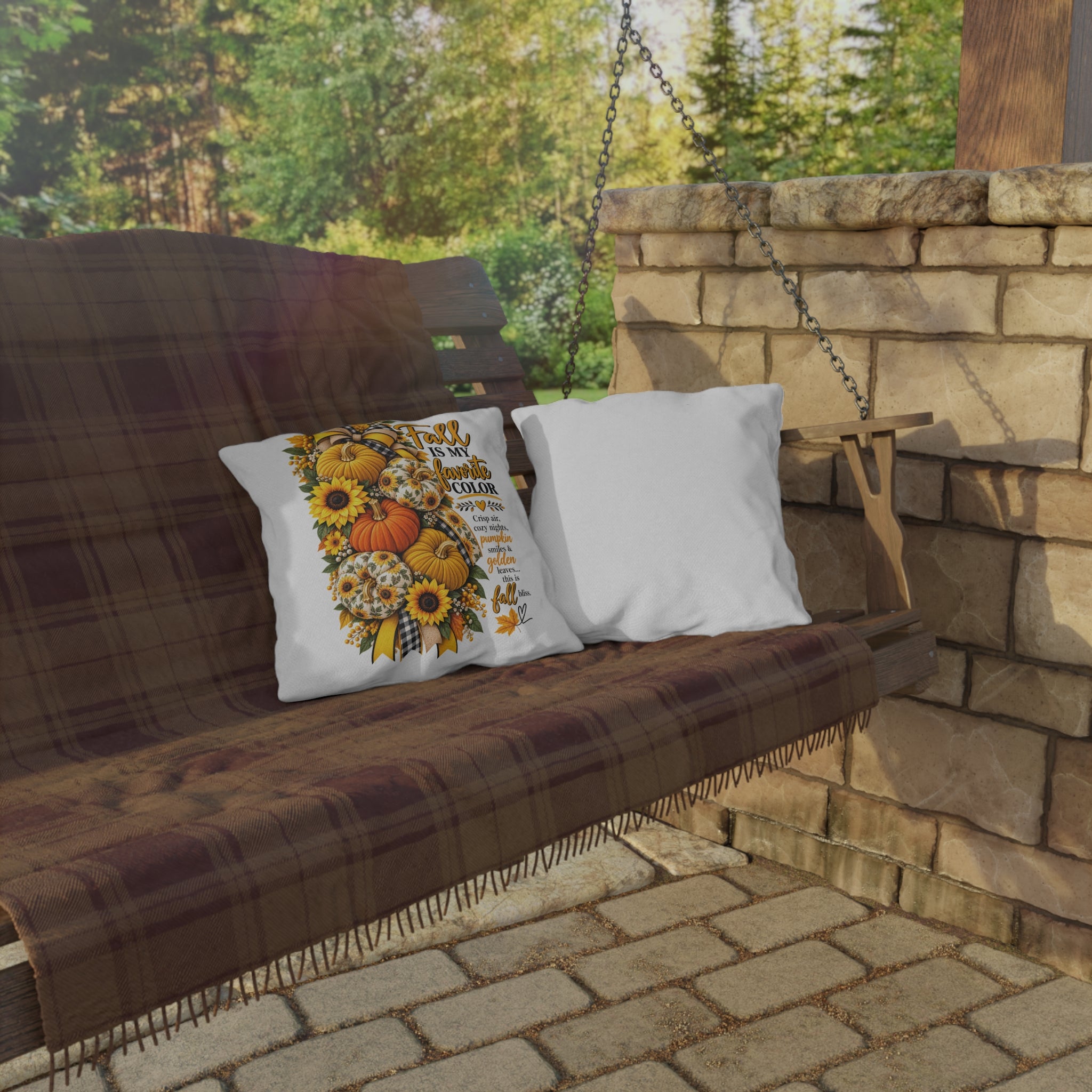 Fall Is My Favorite Color Outdoor Pillow — Autumn Pumpkins & Sunflowers Decorative Pillow