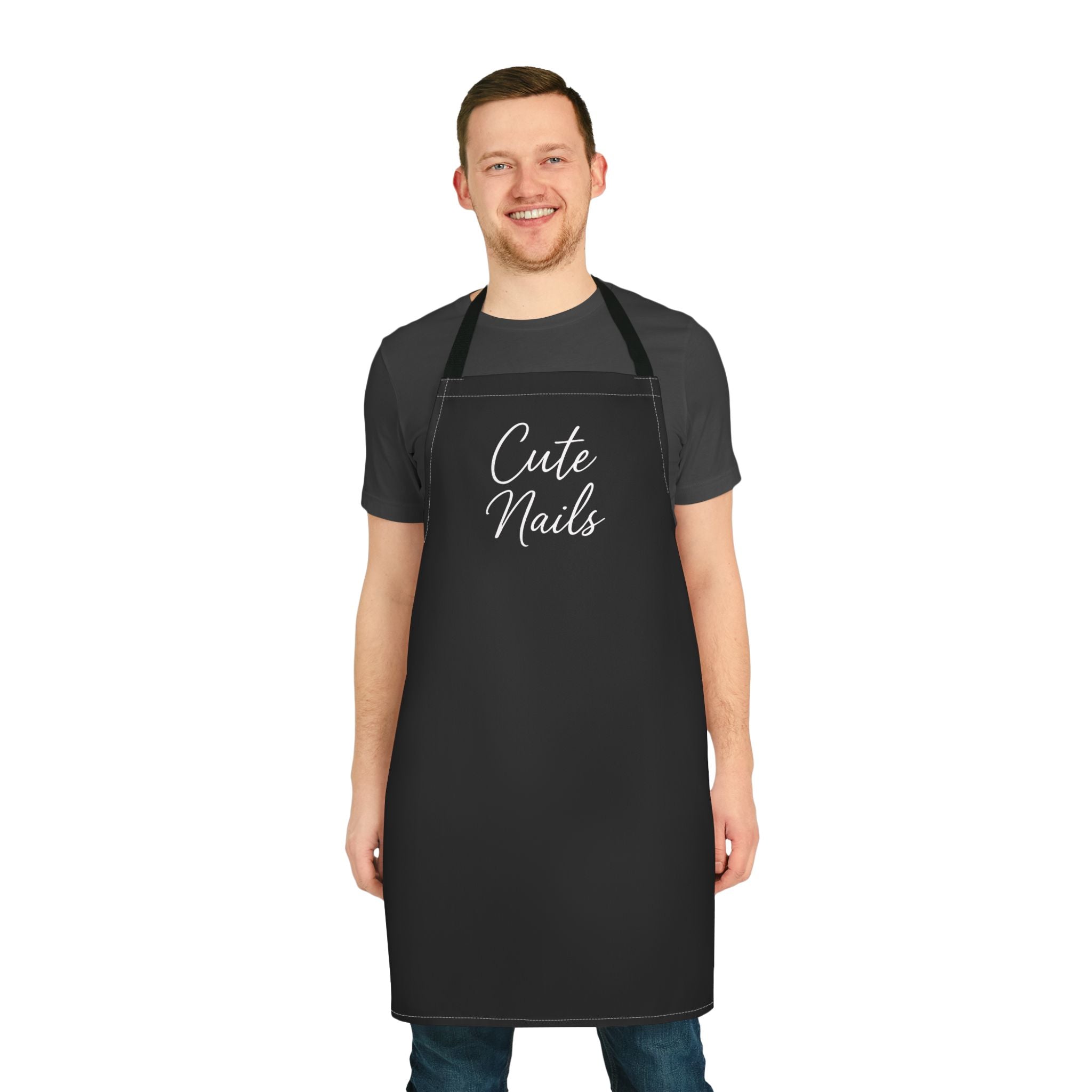 Cute Nails Apron | Black Apron with Script Text, 5-Color Straps