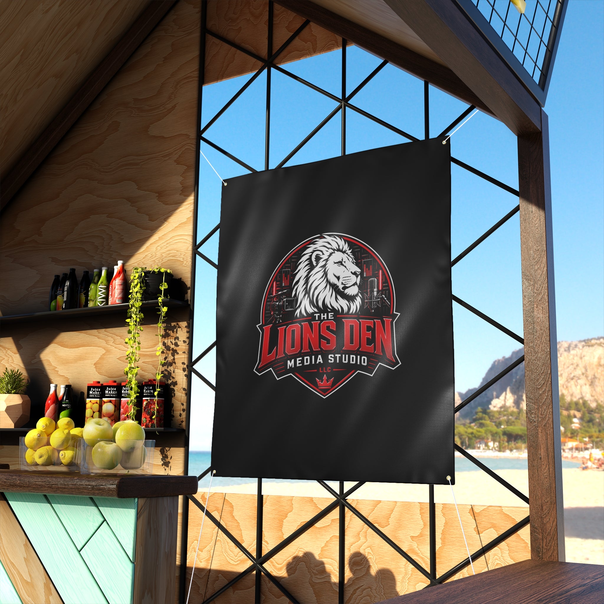 The Lions Den Media Studio Matte Banner