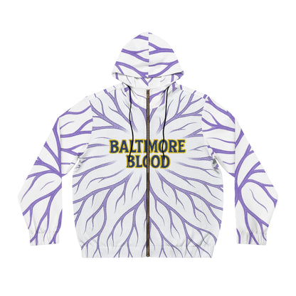 Baltimore Blood Roots Full-Zip Hoodie, Unique Urban Style, Great for Gifts, Casual Wear, Cozy Layering, Perfect for All Seasons