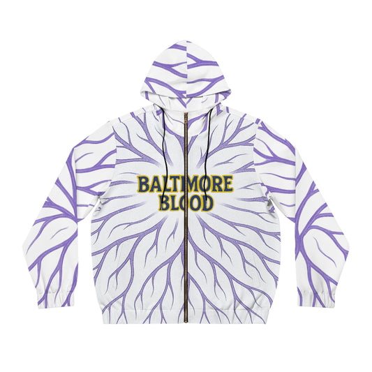 Baltimore Blood Roots Full-Zip Hoodie, Unique Urban Style, Great for Gifts, Casual Wear, Cozy Layering, Perfect for All Seasons