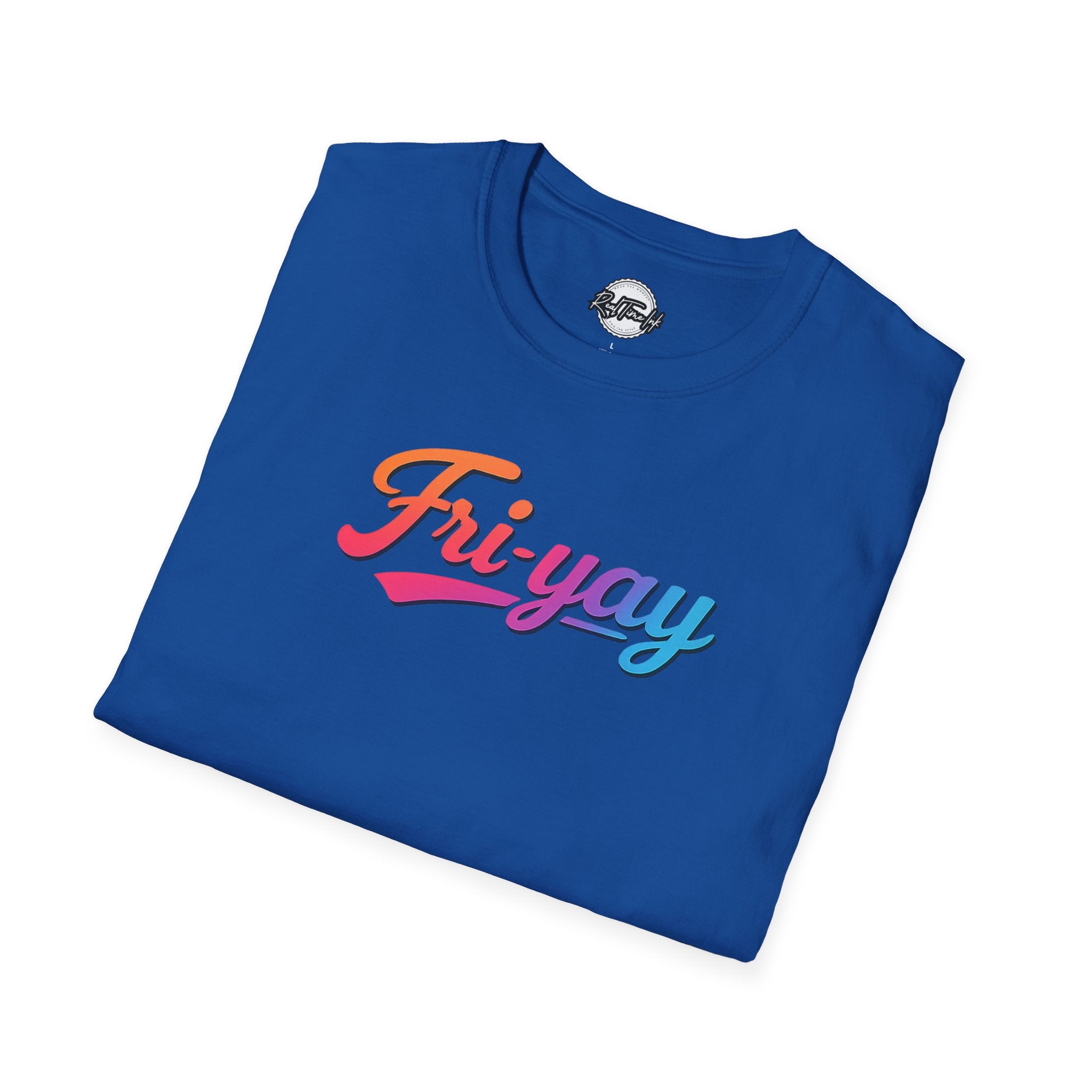 Fri-yay Graphic T-Shirt — Retro Rainbow Weekend Tee