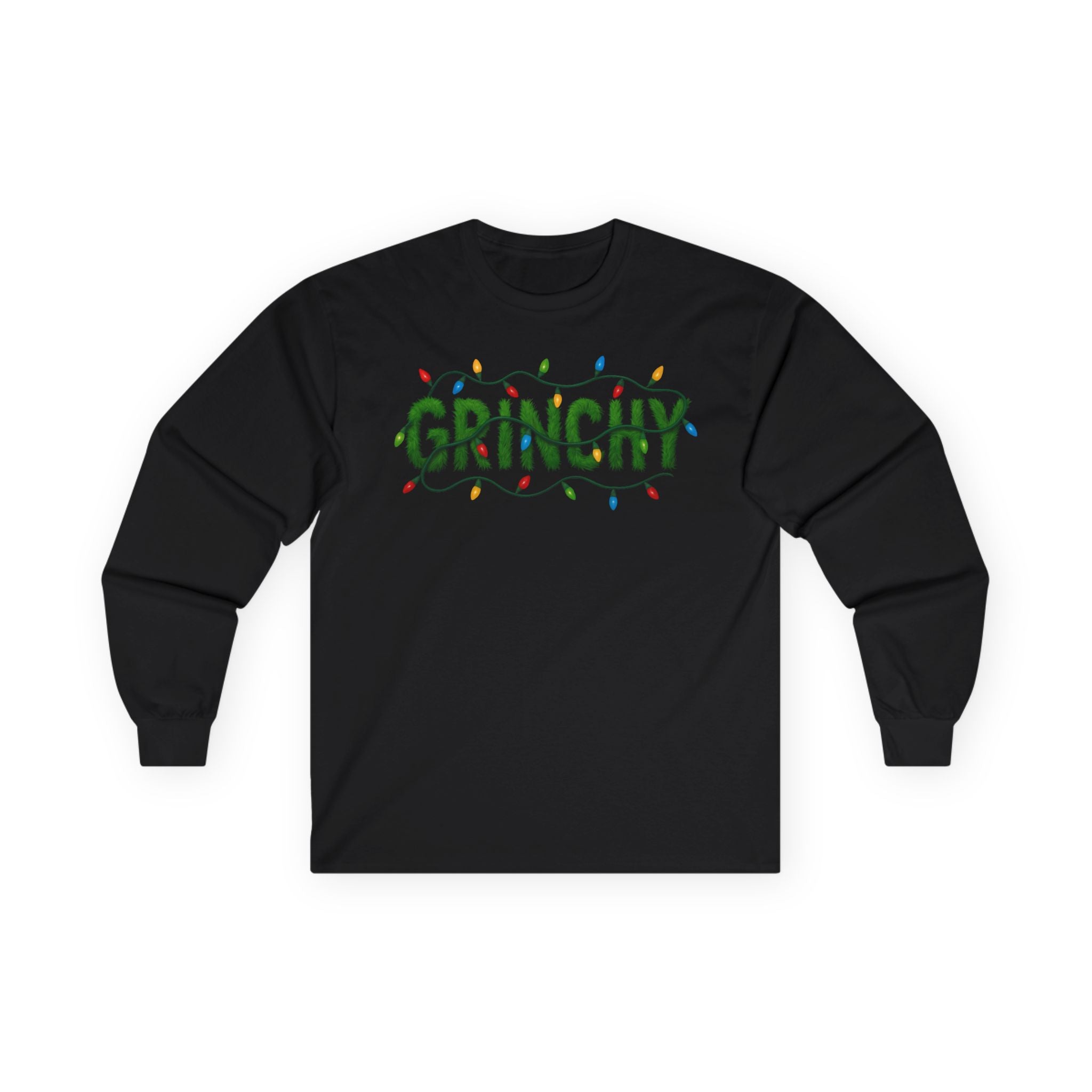 Grinchy Christmas Long Sleeve Tee — Holiday Lights Graphic