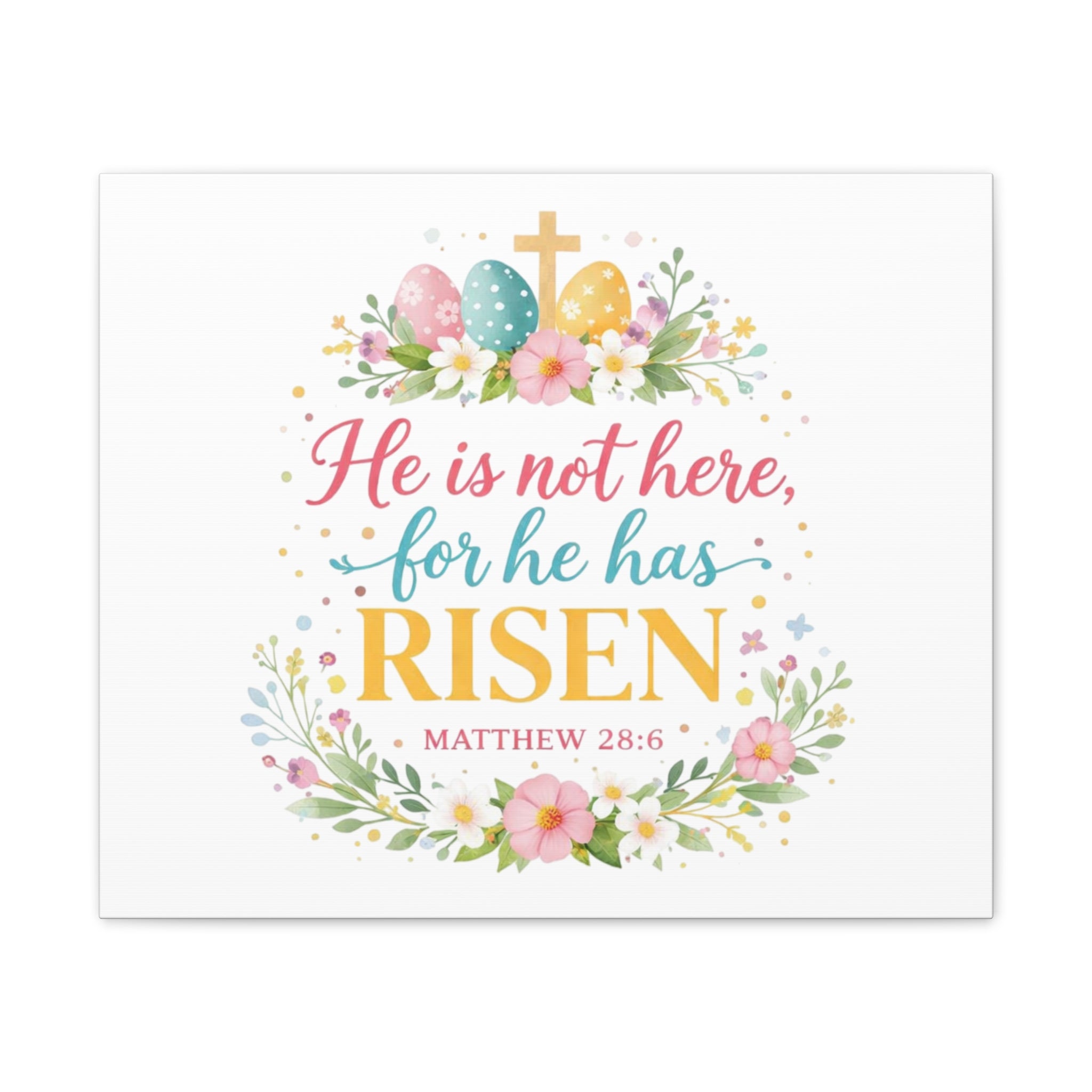 He is not here for he has Risen Canvas Stretched | Easter Scripture Wall Art