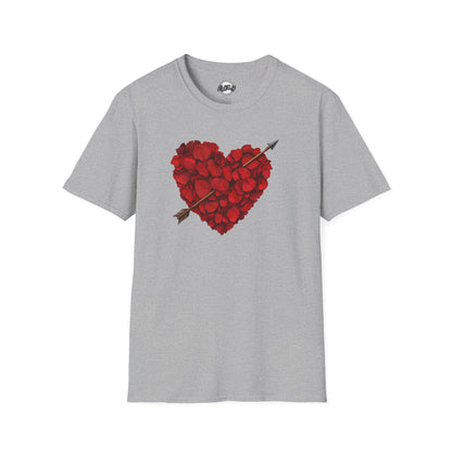 Rose Petal Heart T-Shirt — Arrowed Floral Heart Graphic Tee for Valentine’s Day