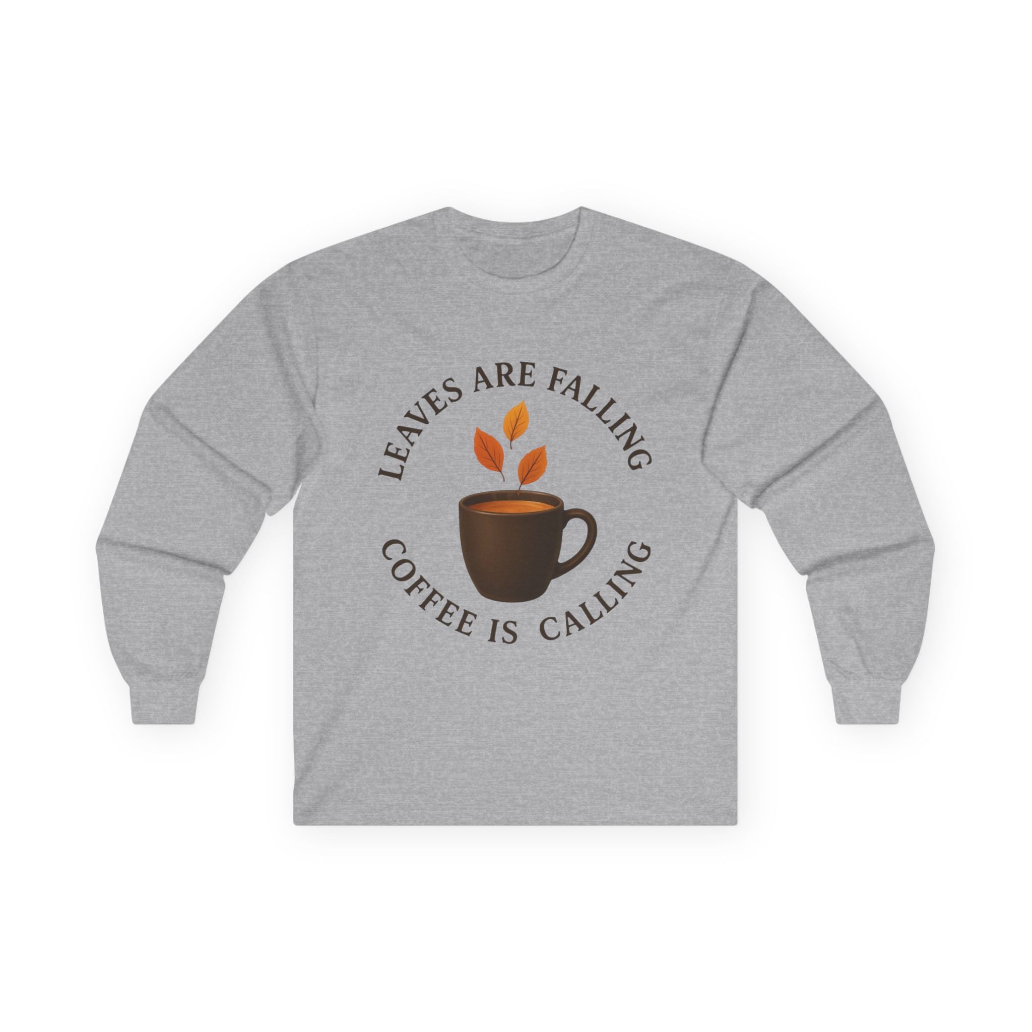 Fall-Themed Long Sleeve Tee, Cozy Autumn Shirt, Coffee Lover's Gift, Perfect for Thanksgiving, Stylish Layering Top