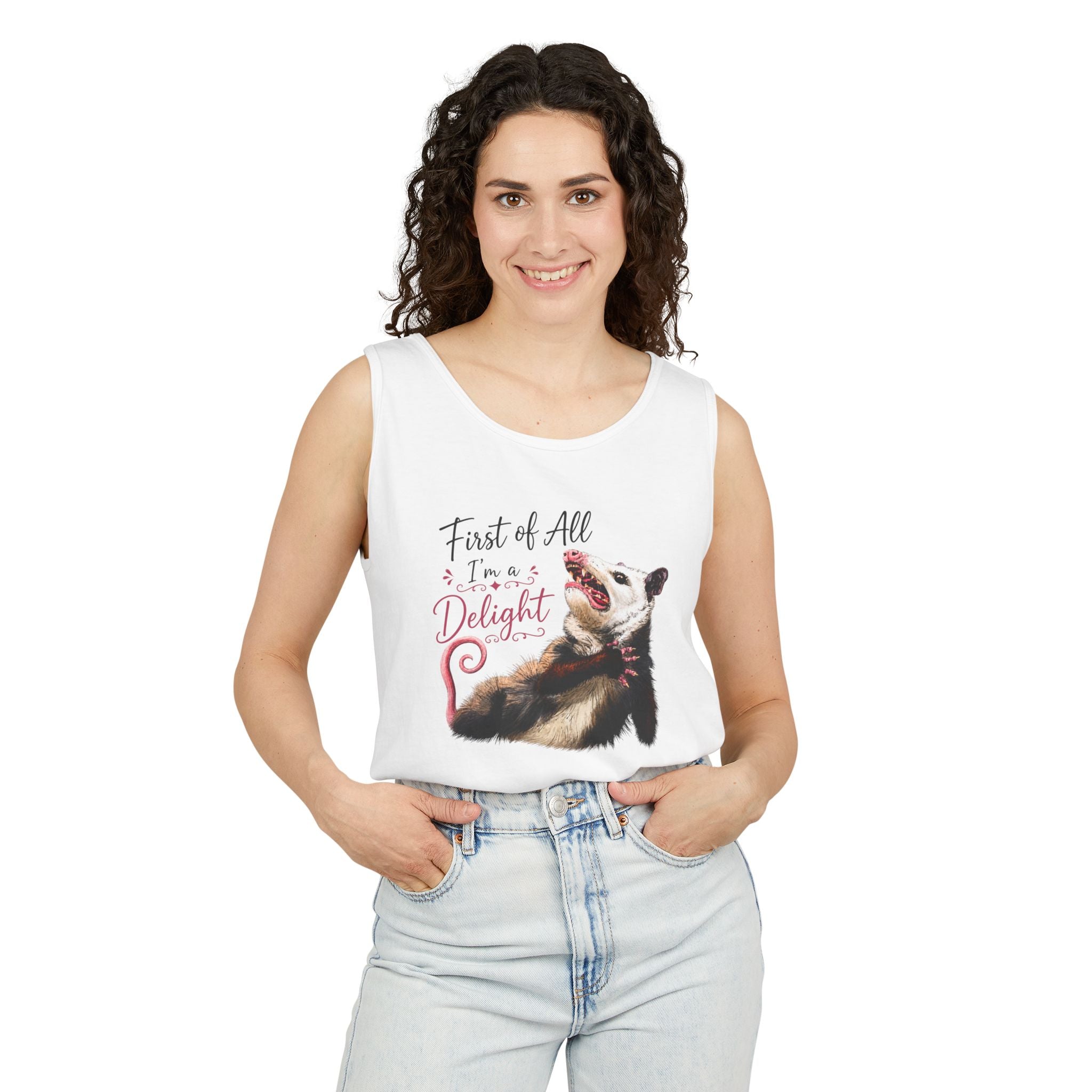 Possum Tank Top - “First of All I’m a Delight” Cute Possum Graphic Tank
