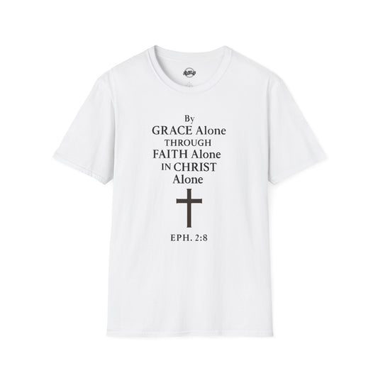 Faith-Inspired Unisex Softstyle T-Shirt - By Grace Alone Through Faith Alone in Christ Alone