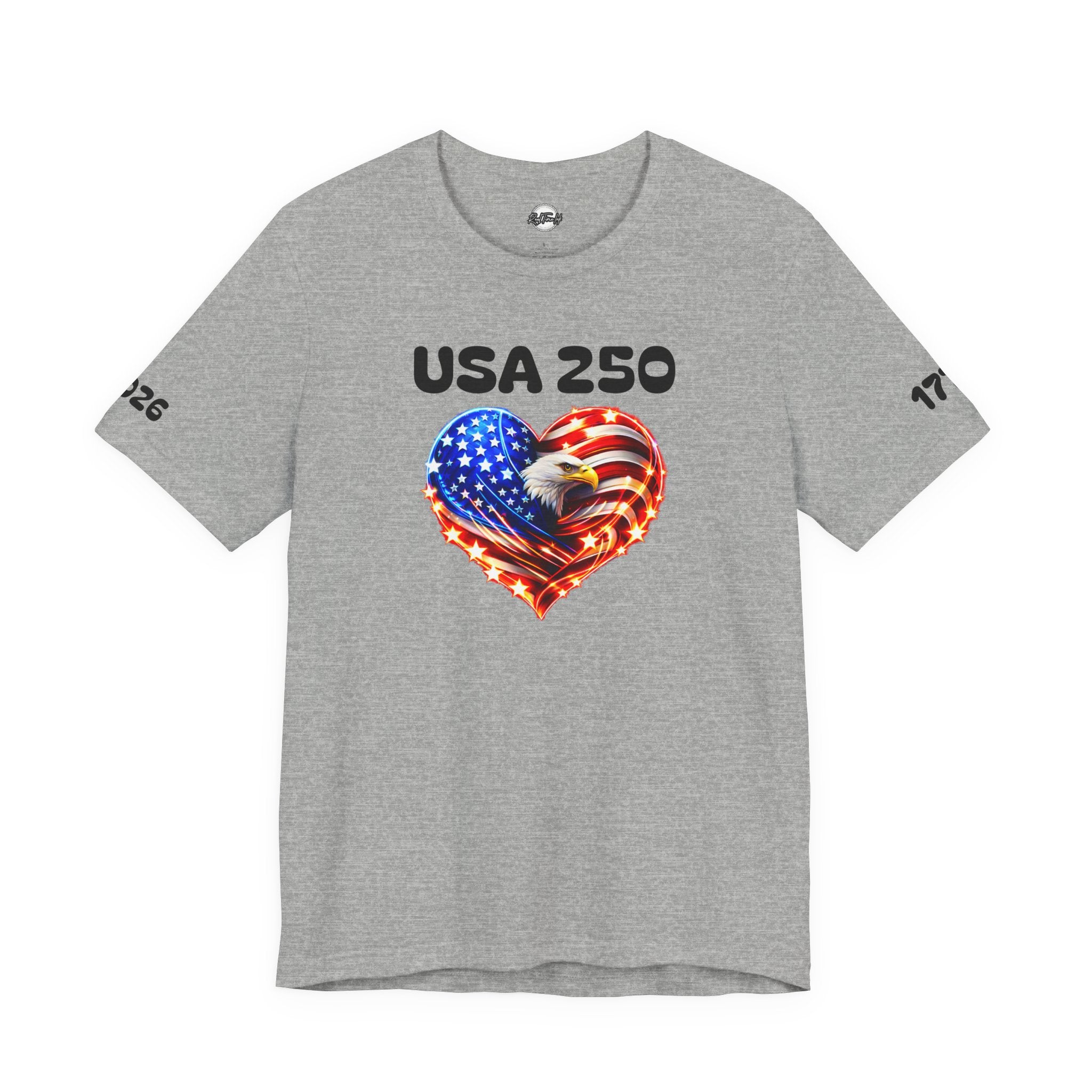 USA 250 Heart Flag T-Shirt — Patriotic Bald Eagle Tee for Independence Day