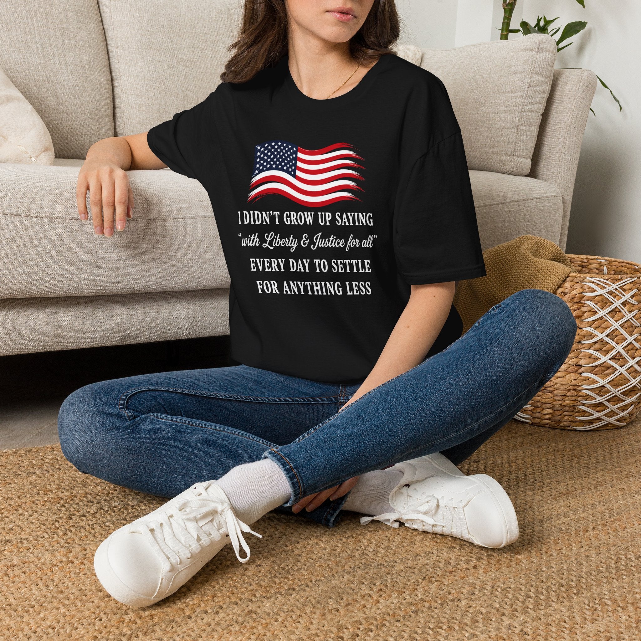 Patriotic Tee — "I Didn't Grow Up Saying 'With Liberty & Justice for All'"