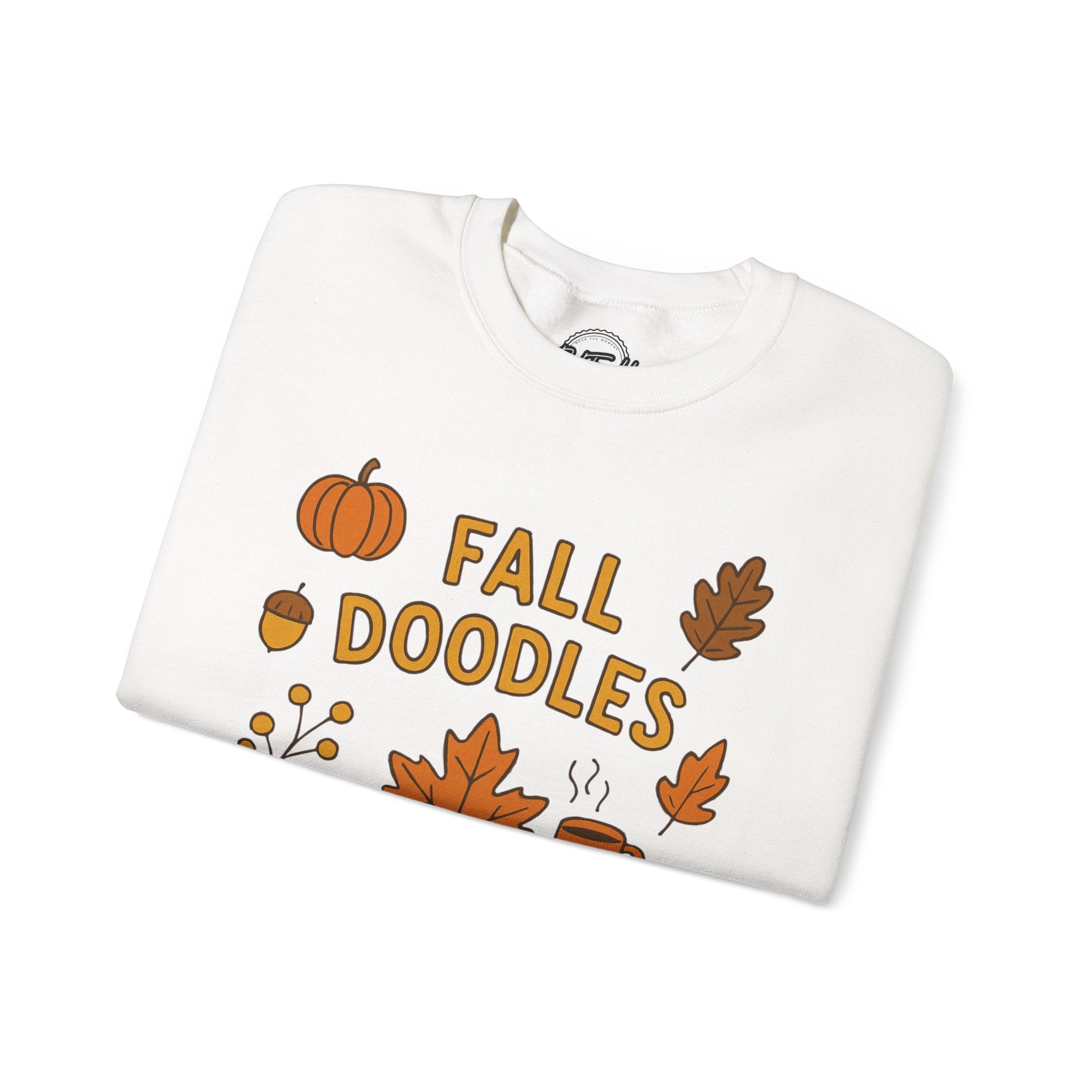Cozy Fall Doodles Crewneck Sweatshirt, Pumpkin Sweatshirt, Autumn Apparel, Thanksgiving Gift, Warm Sweater for Relaxing