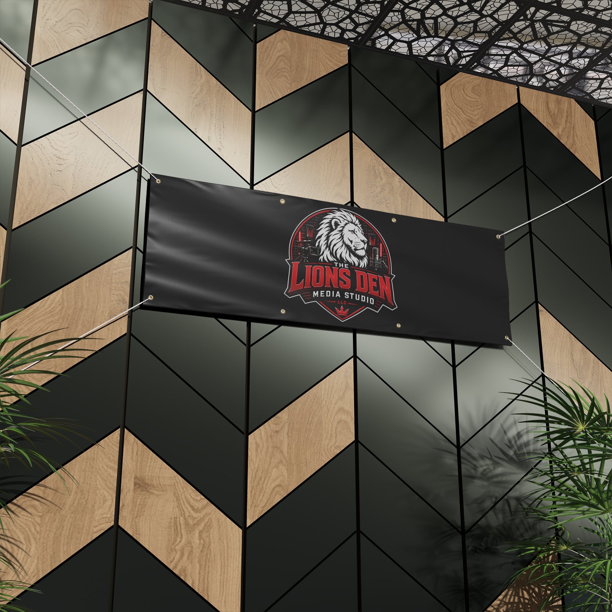 The Lions Den Media Studio Matte Banner