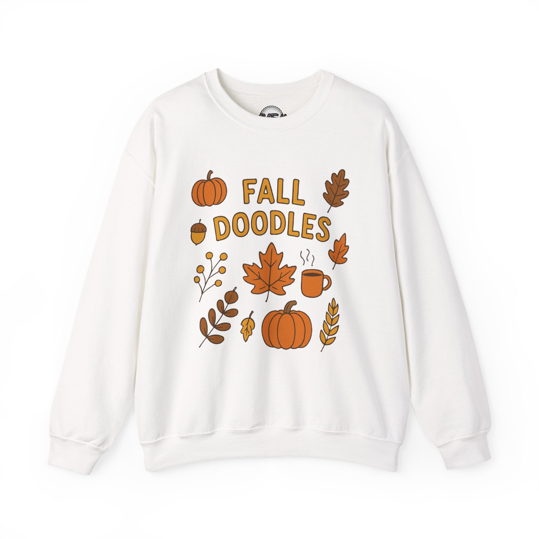 Cozy Fall Doodles Crewneck Sweatshirt, Pumpkin Sweatshirt, Autumn Apparel, Thanksgiving Gift, Warm Sweater for Relaxing