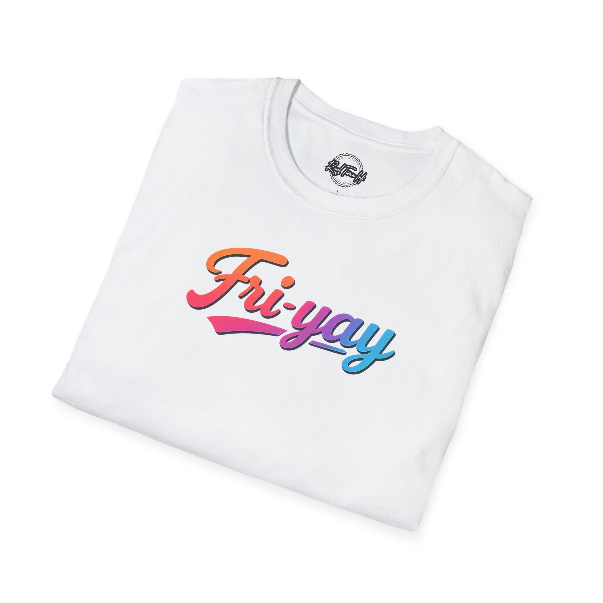 Fri-yay Graphic T-Shirt — Retro Rainbow Weekend Tee