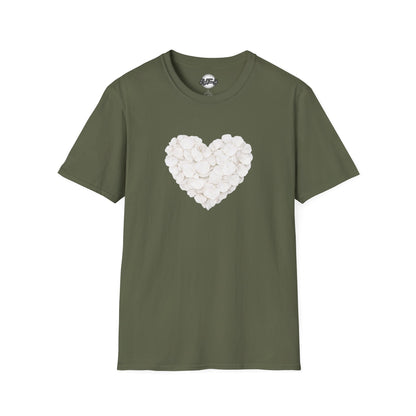 Heart of Roses Valentine's T-Shirt — White Floral Heart Graphic Tee for Women & Men