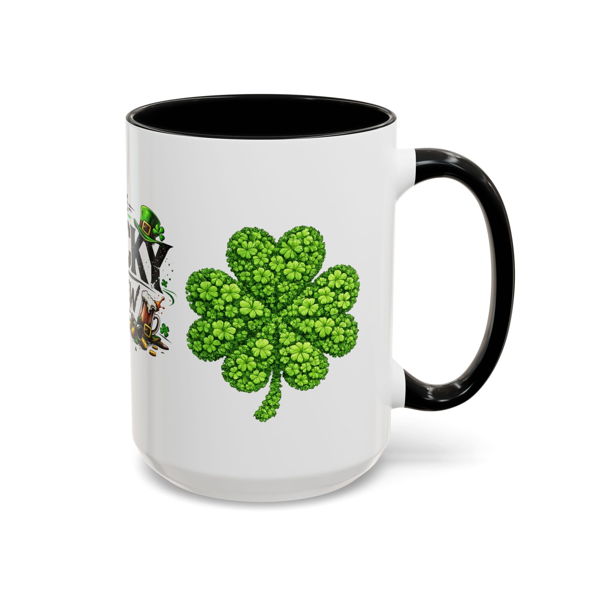 St. Patrick's 'The Lucky Crew' Accent Coffee Mug – Clover & Beer Shamrock Design (11/15 oz)
