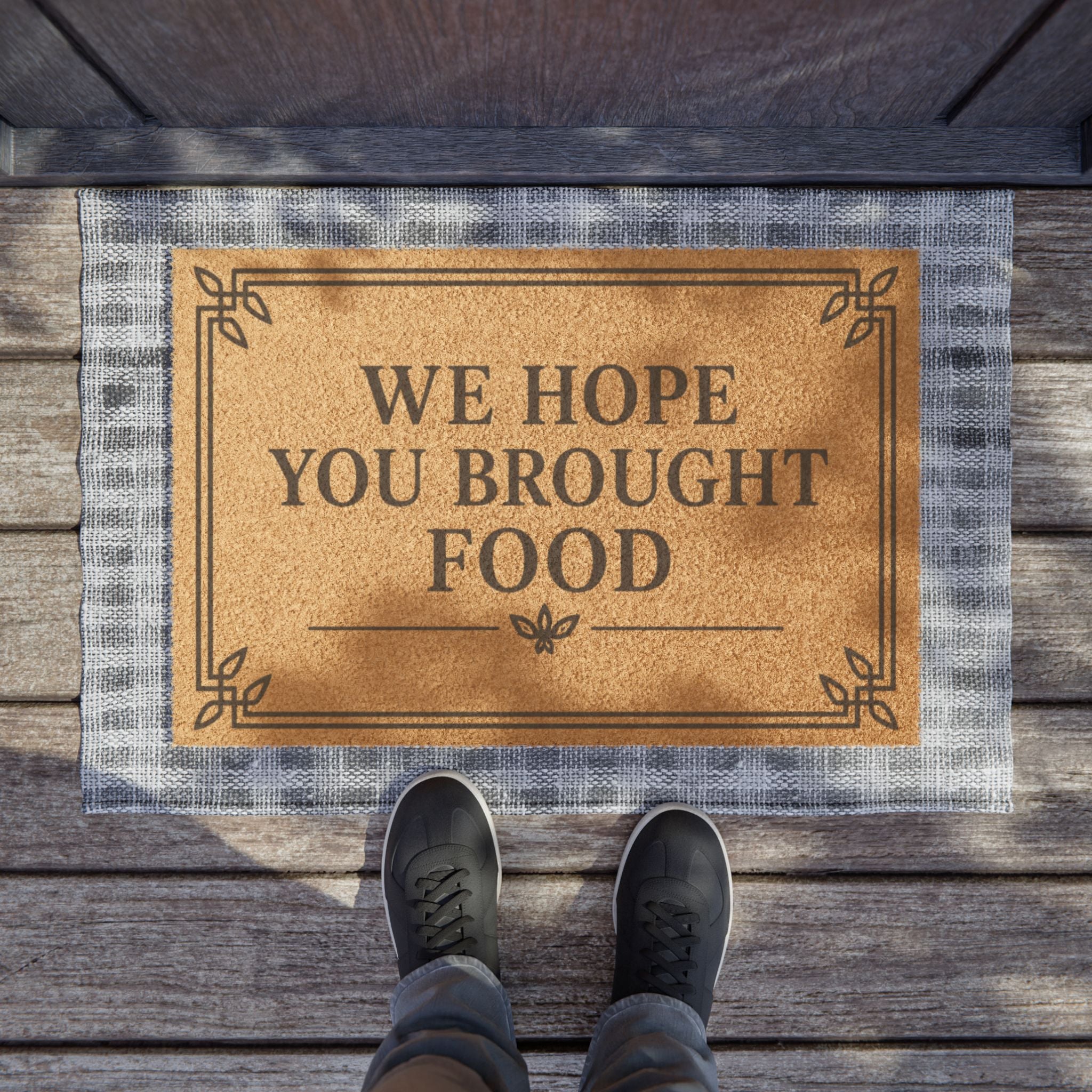 'We Hope You Brought Food' Funny Outdoor Welcome Doormat