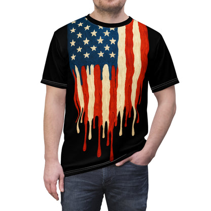 Patriotic Drip Tee | Unisex Cut & Sew T-Shirt, American Flag Design, Unique Graphic Tee, Summer Style, Independence Day Shirt
