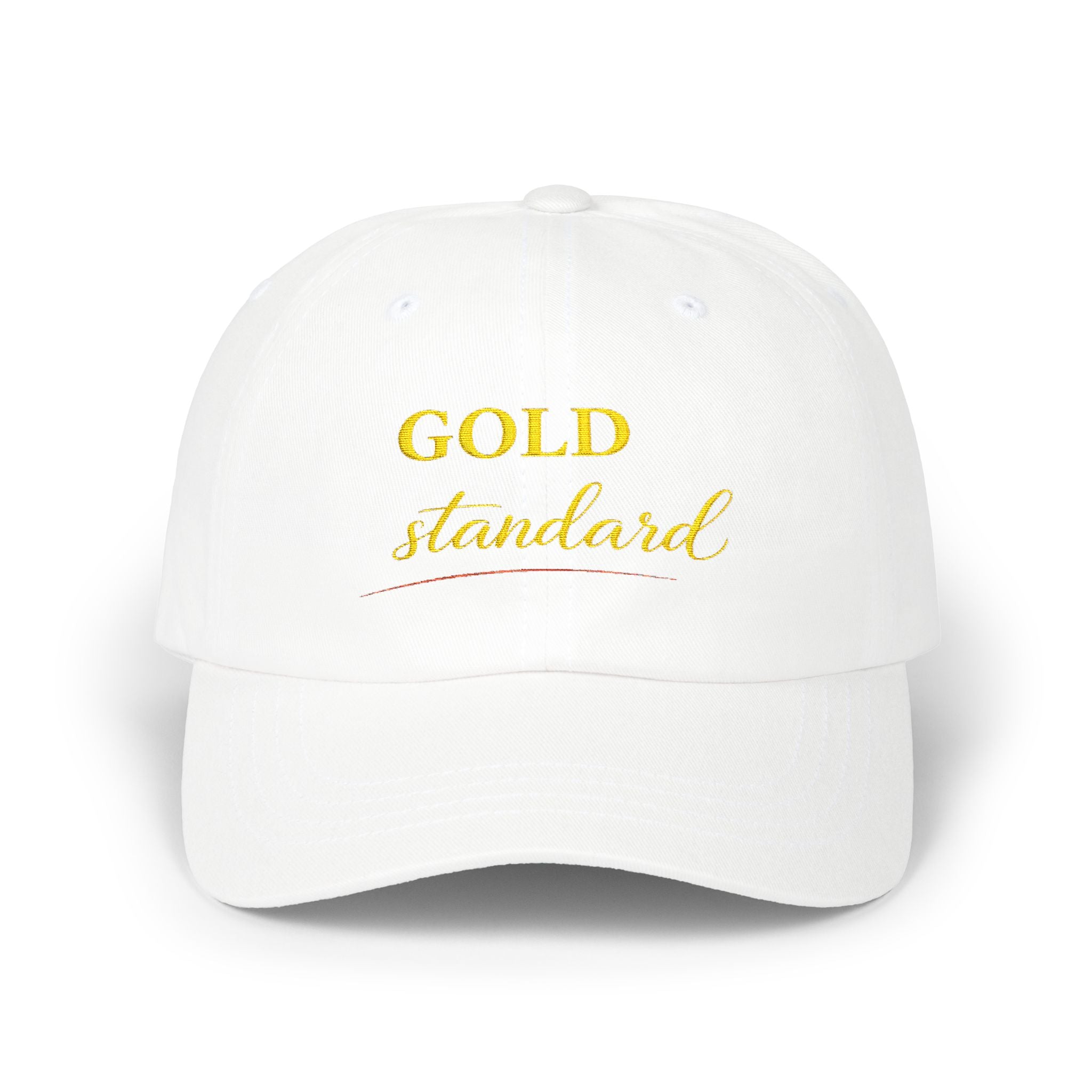 Gold Standard Dad Cap — Embroidered White Baseball Hat