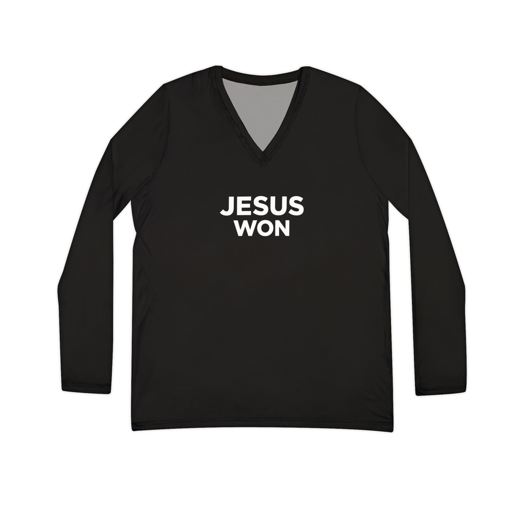 Jesus Won Long Sleeve V-Neck Shirt — Christian Faith Graphic