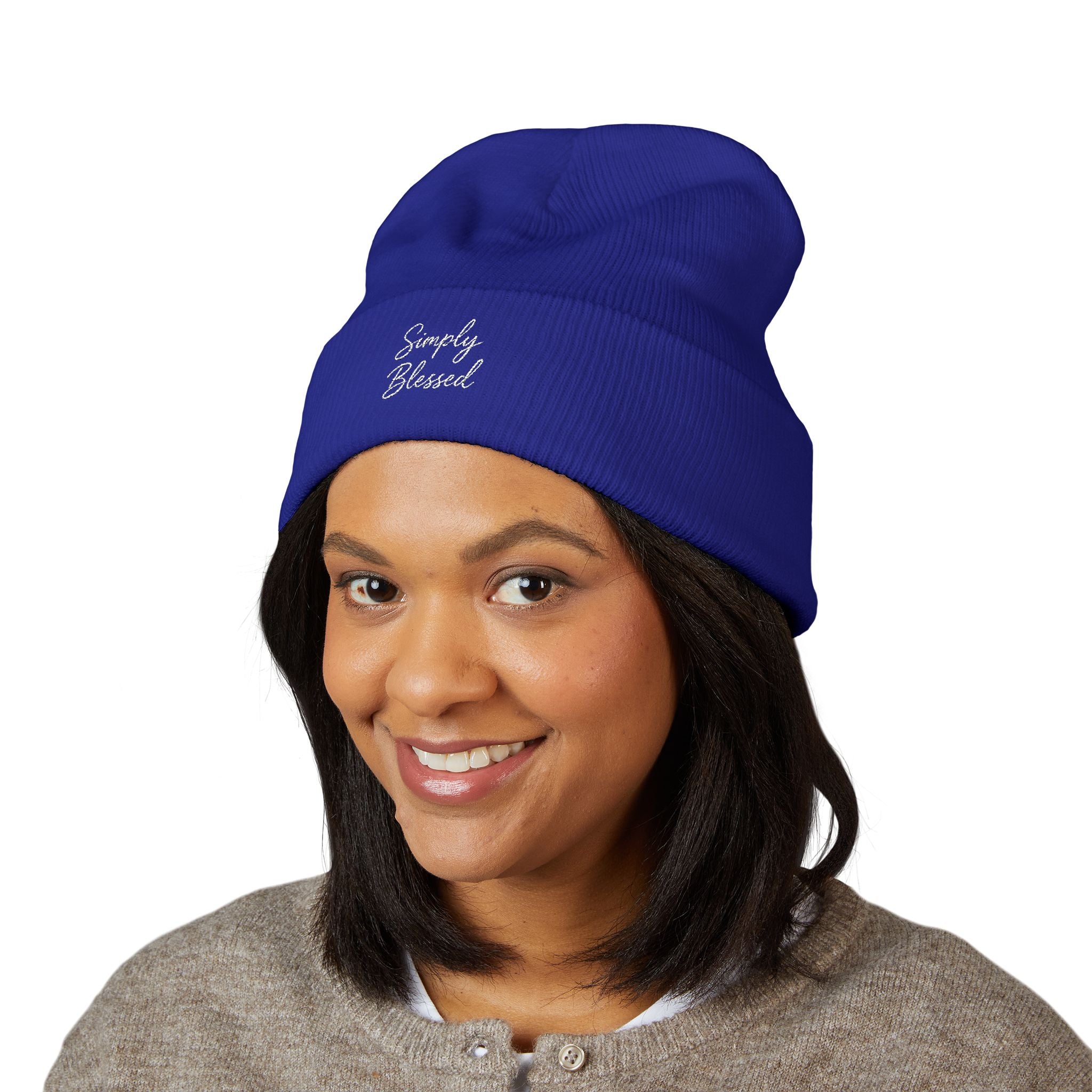 Simply Blessed Embroidered Beanie - Cozy Classic Knitted Hat for Everyday Wear