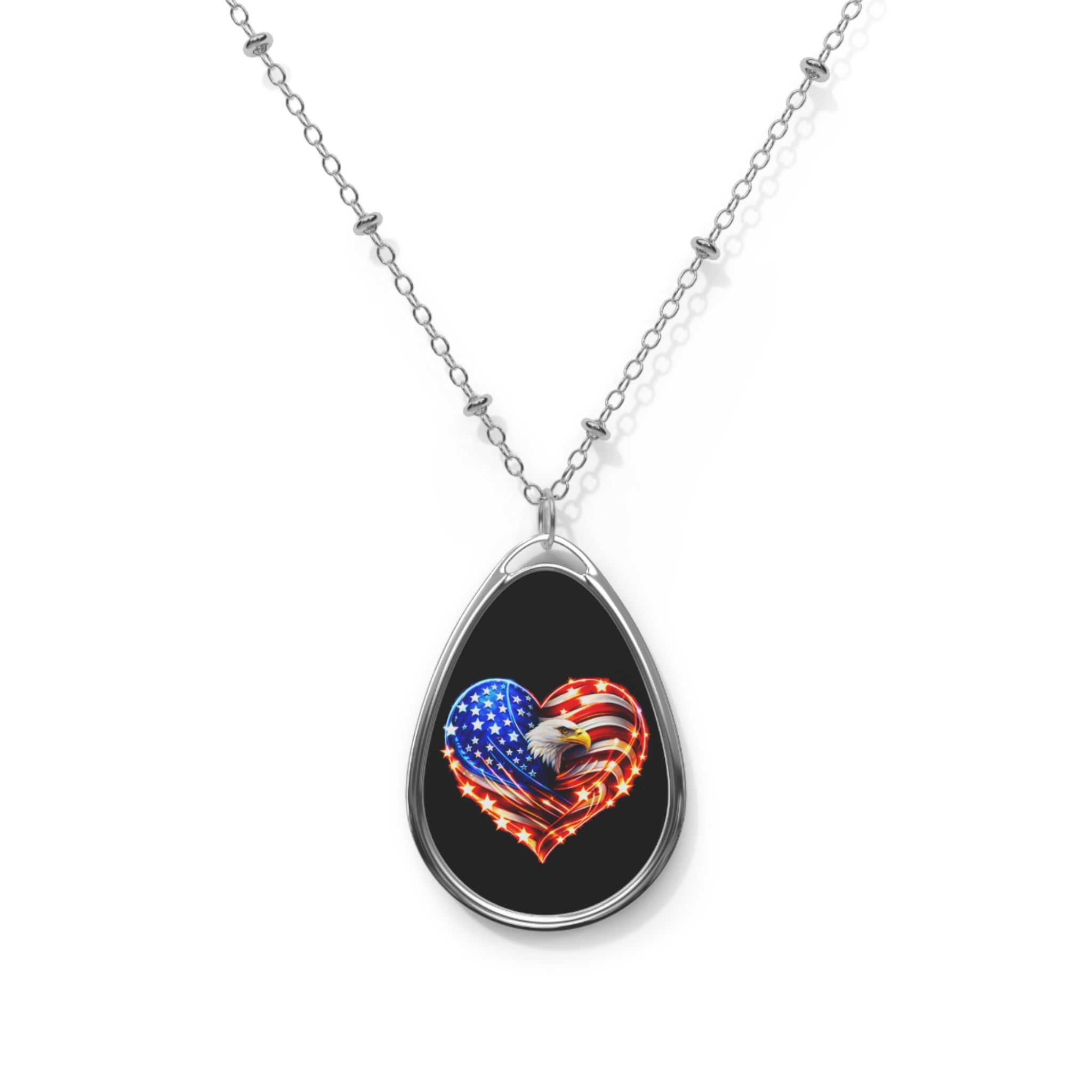 USA 250 American Flag Heart Oval Necklace