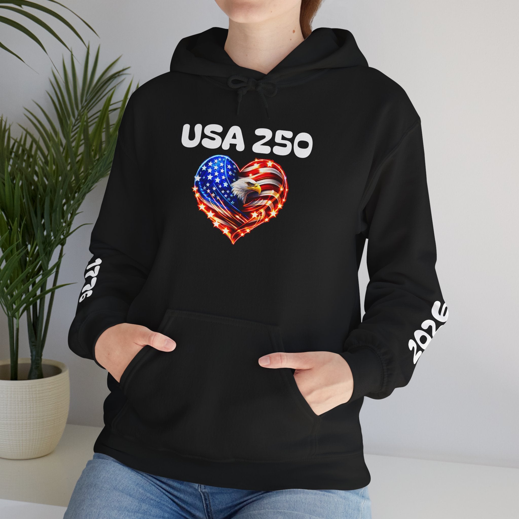 USA 250 Heart Flag Hoodie — 1776 & 2026 Patriotic Anniversary Sweatshirt