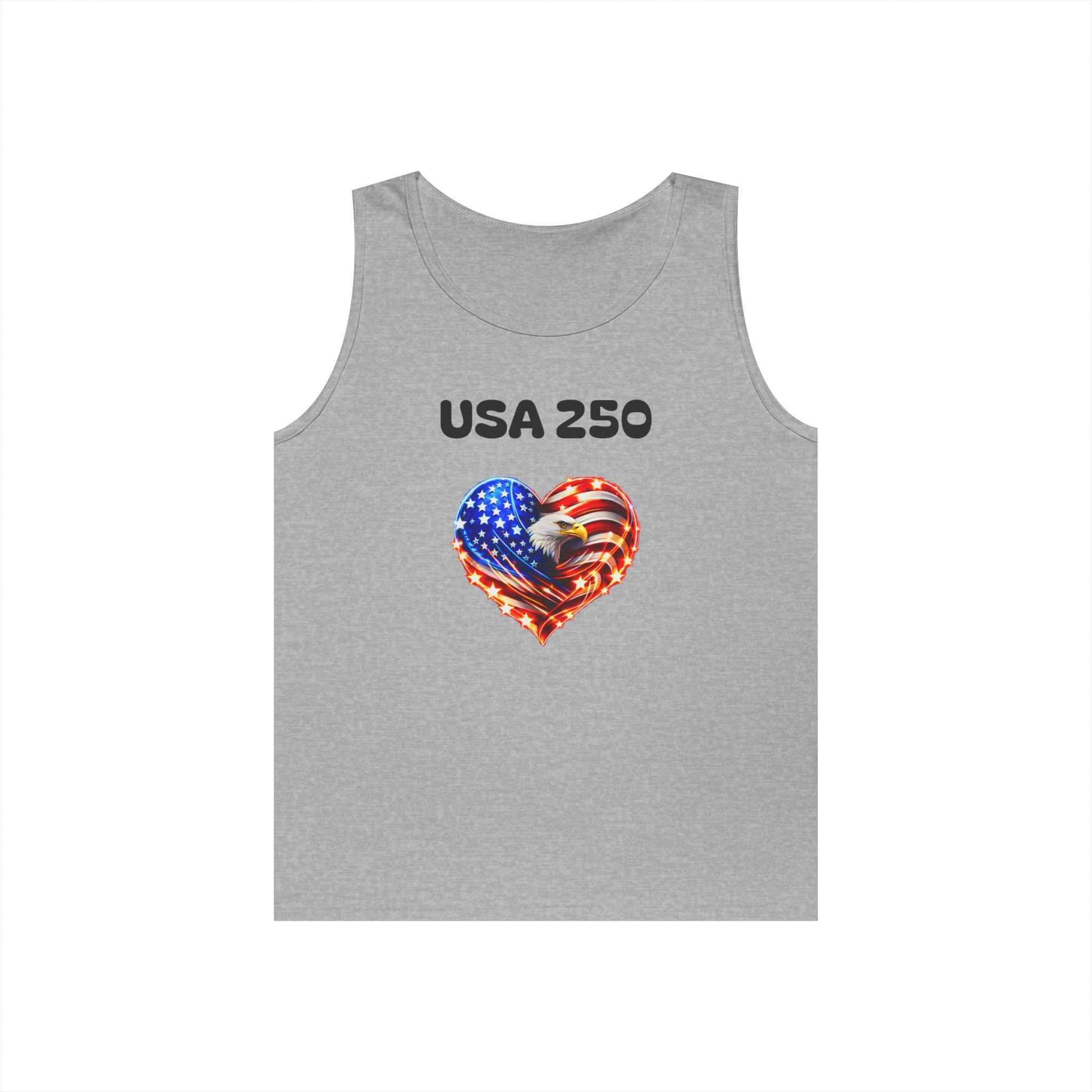 USA 250 Heart Tank Top — Patriotic American Flag Sleeveless Shirt
