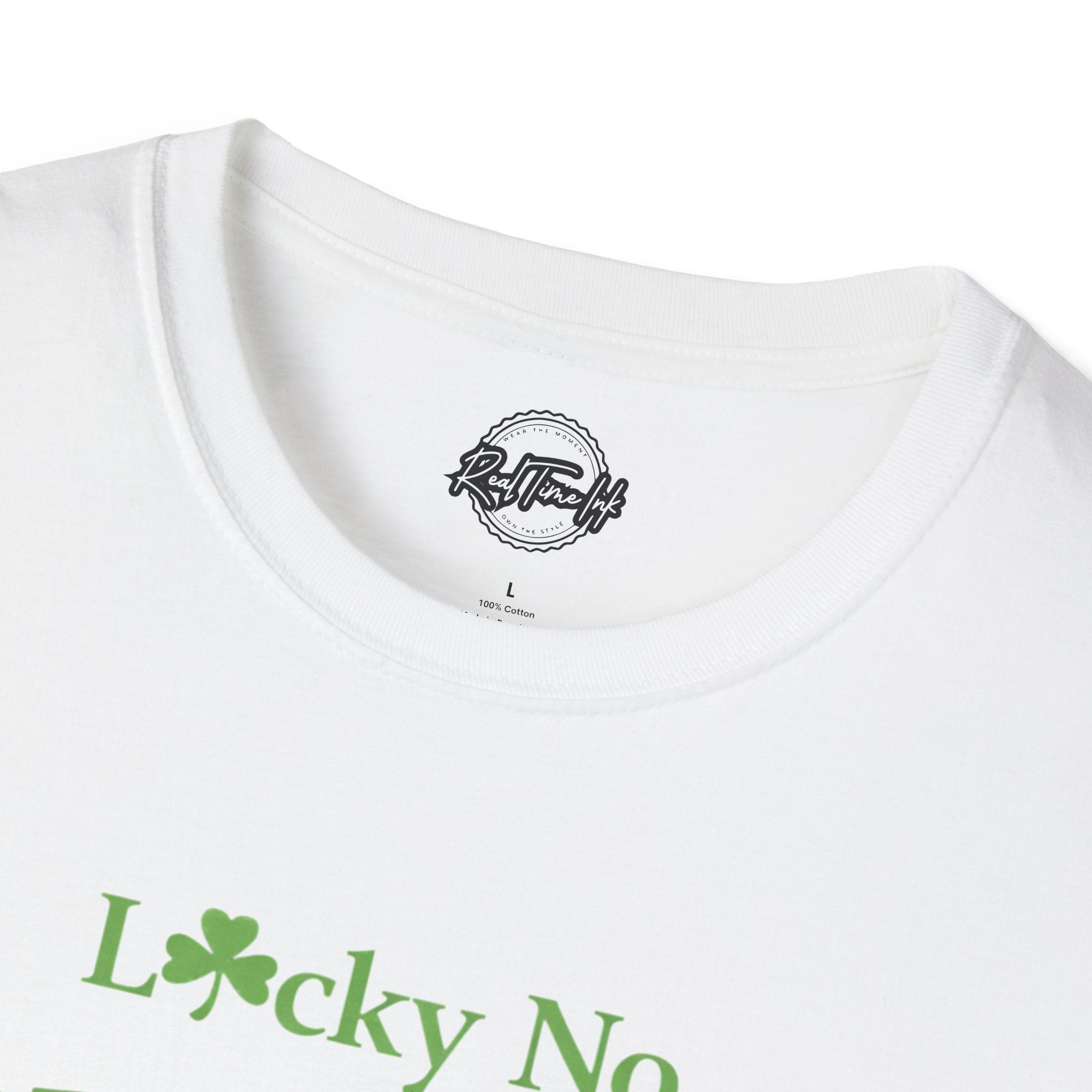 T-Shirt — "Lucky No. Blessed? Absolutely." Green Faith Graphic Tee