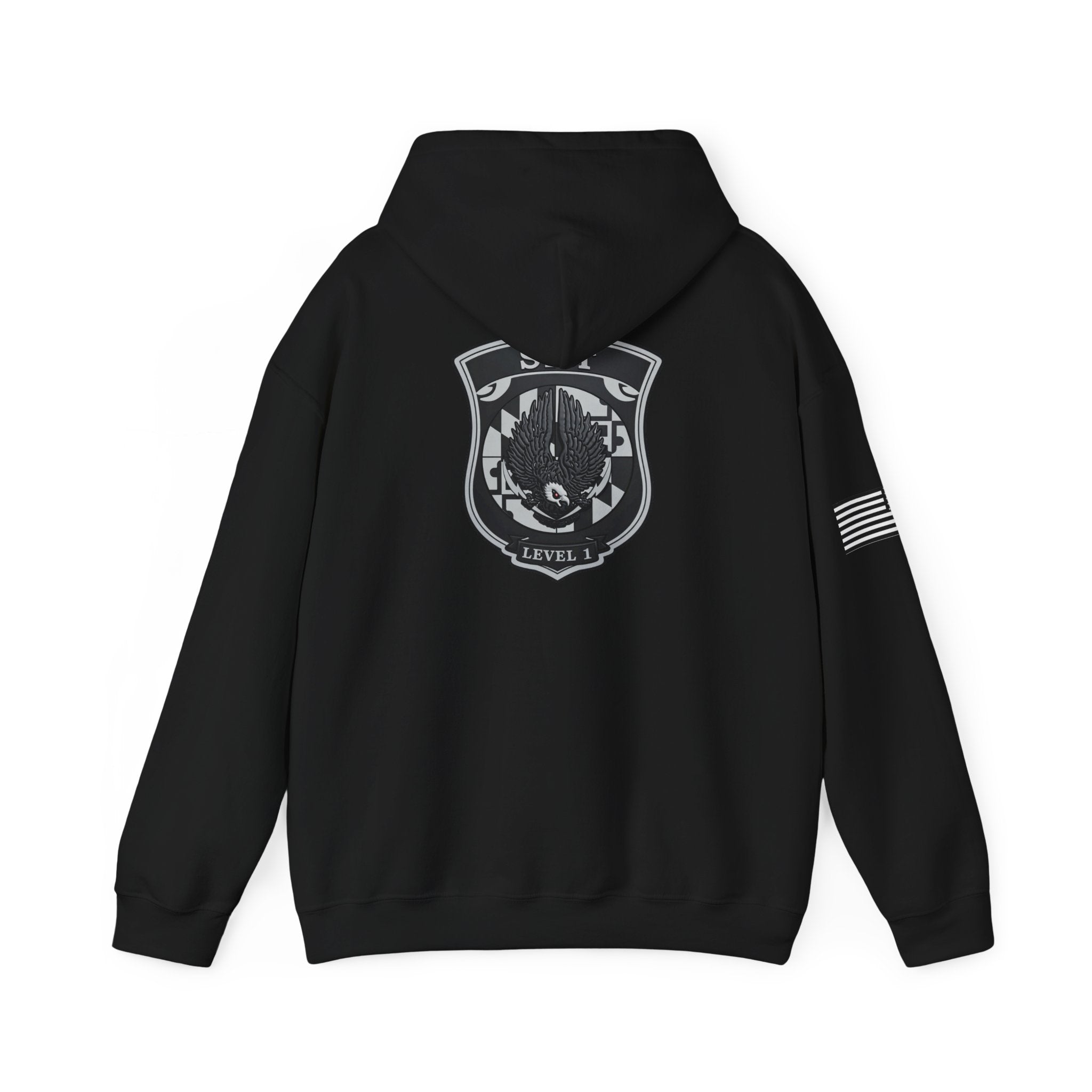 SRT Hoodie 1 – Tactical Badge Back Print with Sleeve Flag