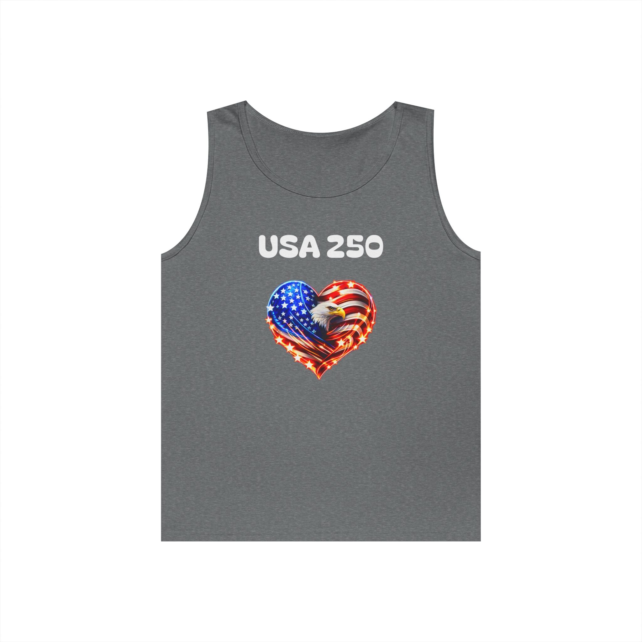 USA 250 Heart Tank Top — Patriotic American Flag Sleeveless Shirt