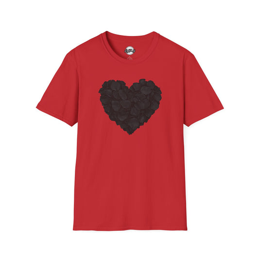 Black Rose Heart T-Shirt — Floral Heart Graphic Tee for Valentine’s Day