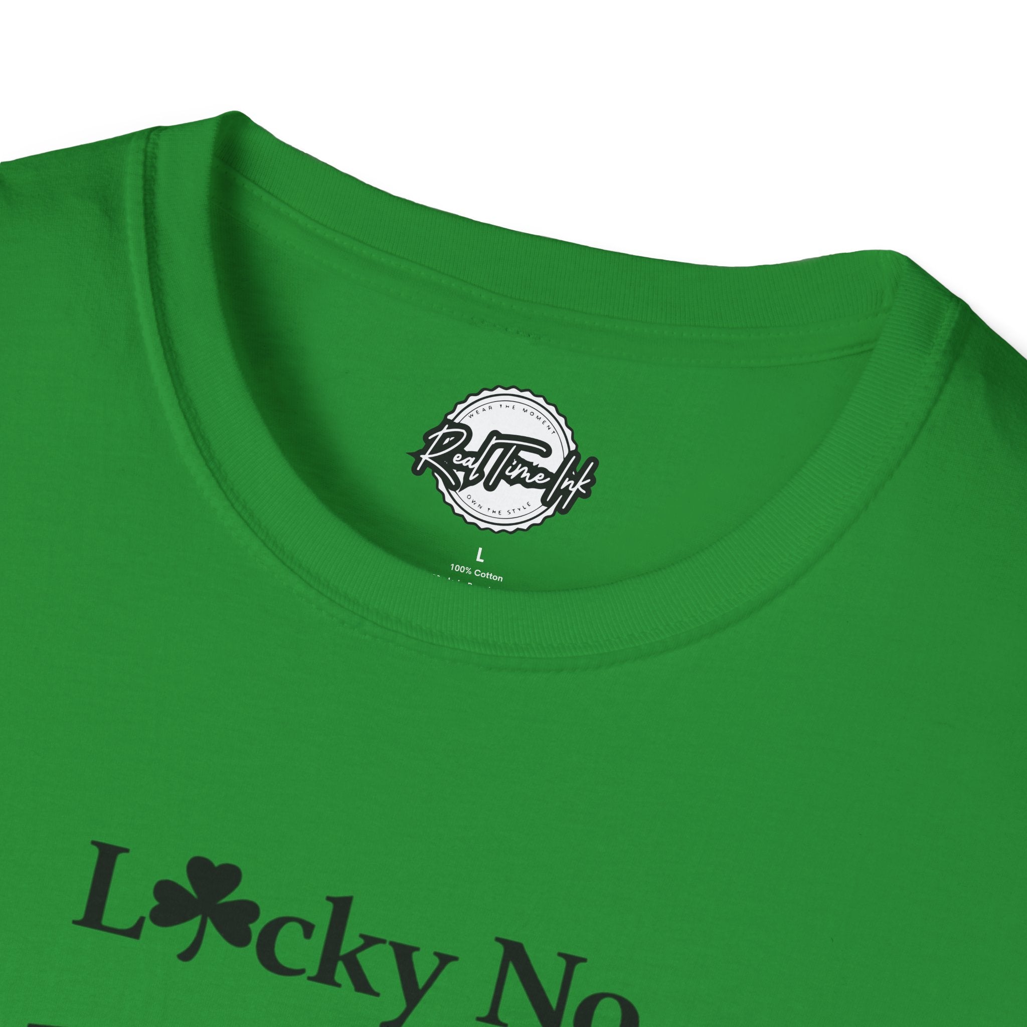 T-Shirt — "Lucky No. Blessed? Absolutely." Green Faith Graphic Tee
