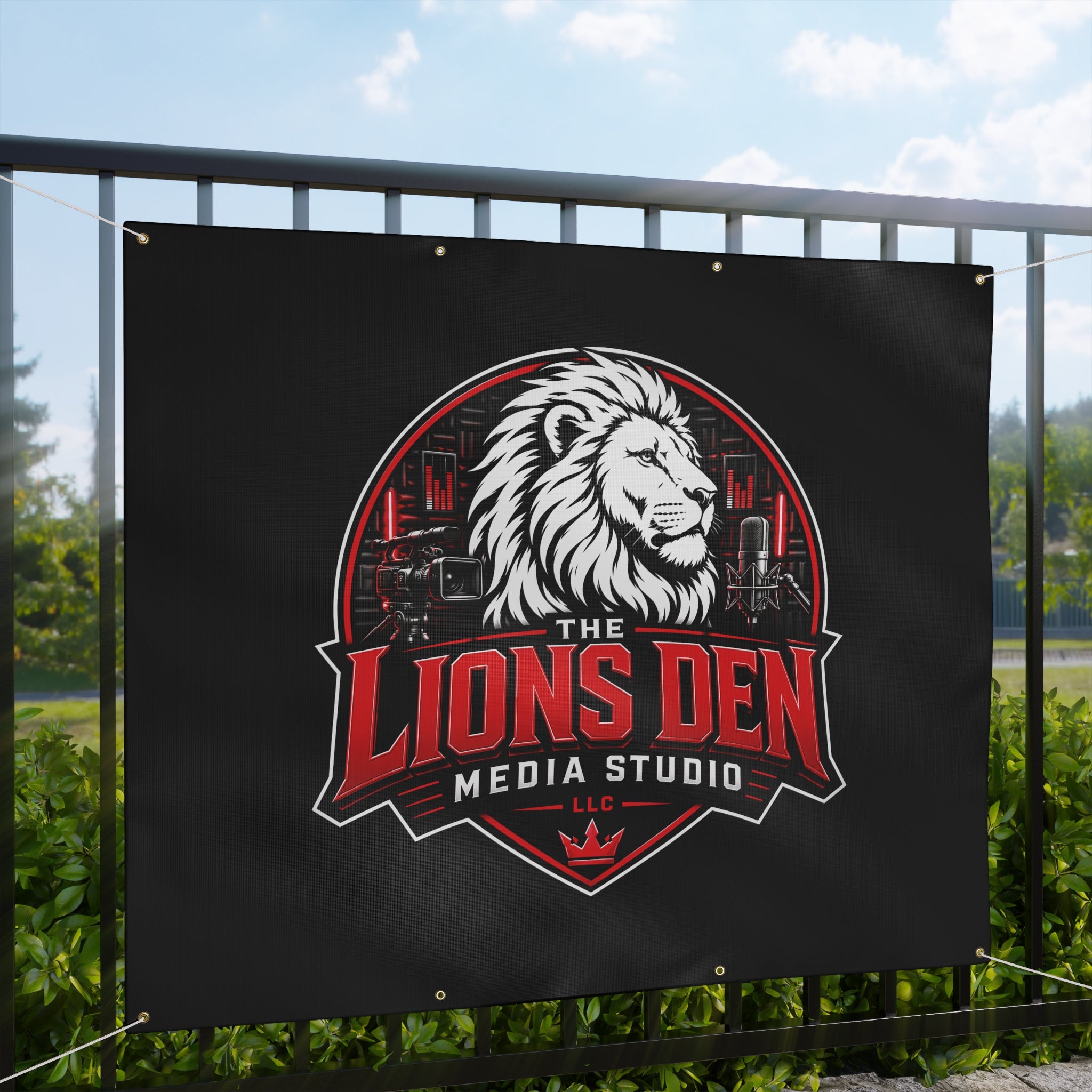 The Lions Den Media Studio Matte Banner