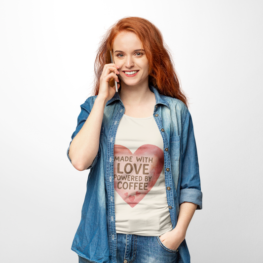 Made with Love Powered by Coffee Unisex Softstyle T-Shirt