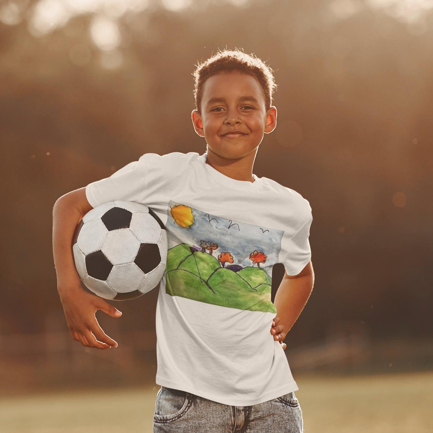 Children's Nature Art Tee - Colorful Landscape Design for Kids