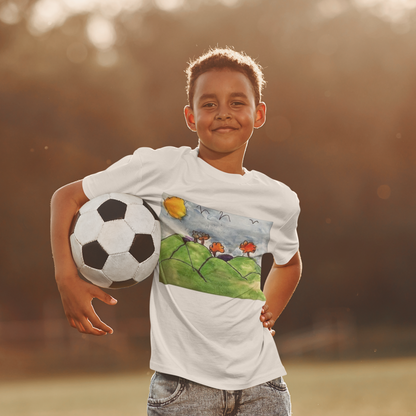 Children's Nature Art Tee - Colorful Landscape Design for Kids