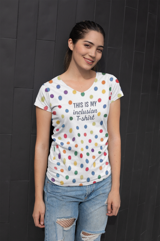 Inclusion Themed Women's T-Shirt, Colorful Dot Design, Gift for Teachers, Inclusive Fashion, Casual Wear