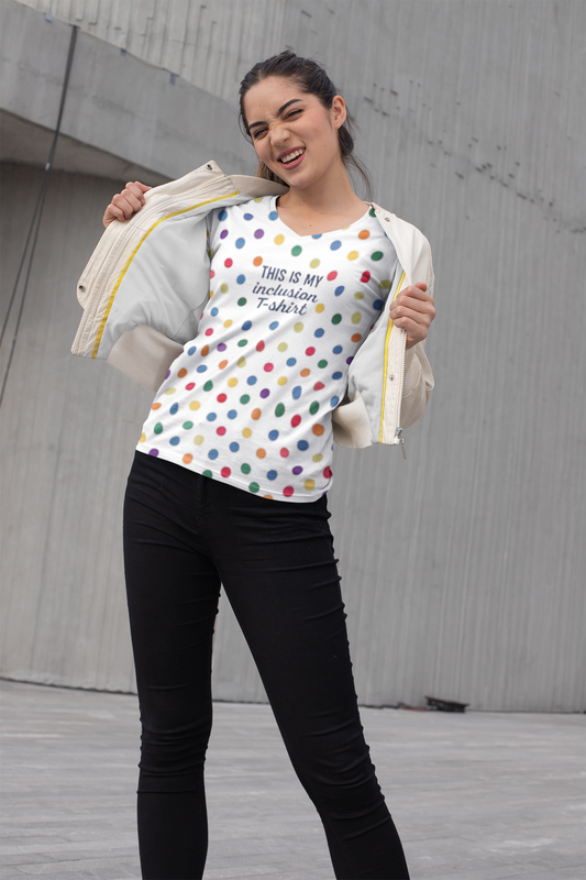 Inclusion Themed Women's T-Shirt, Colorful Dot Design, Gift for Teachers, Inclusive Fashion, Casual Wear