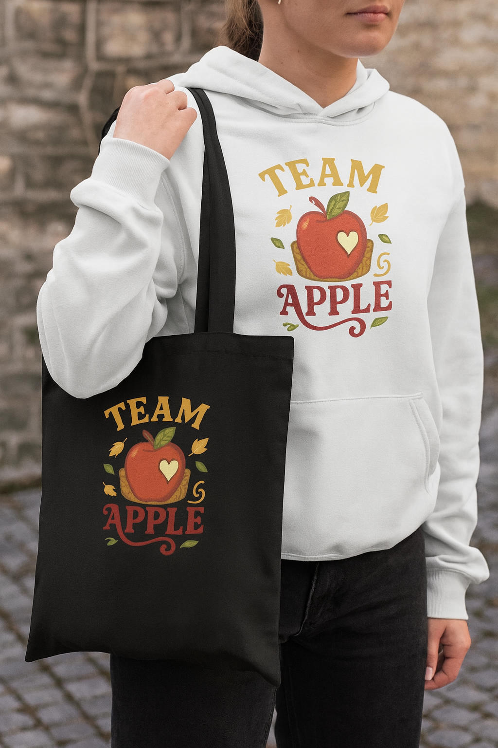 Team Apple Canvas Tote Bag, Eco-Friendly Shopping Bag, Teacher Gift, Fun Weekend Carryall, 5-Color Straps