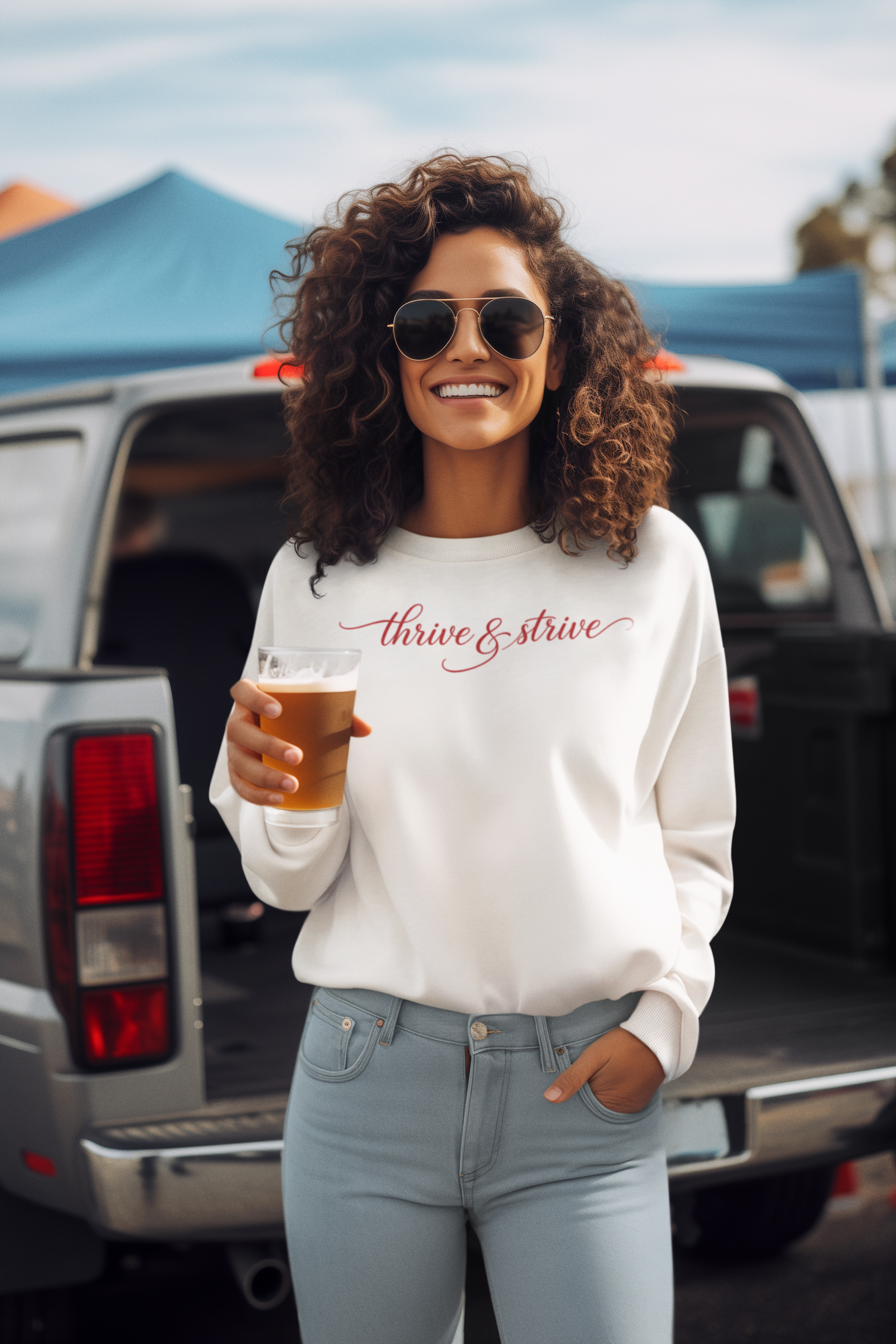 Thrive & Strive Crewneck Sweatshirt — Feminine Script Inspirational Pullover