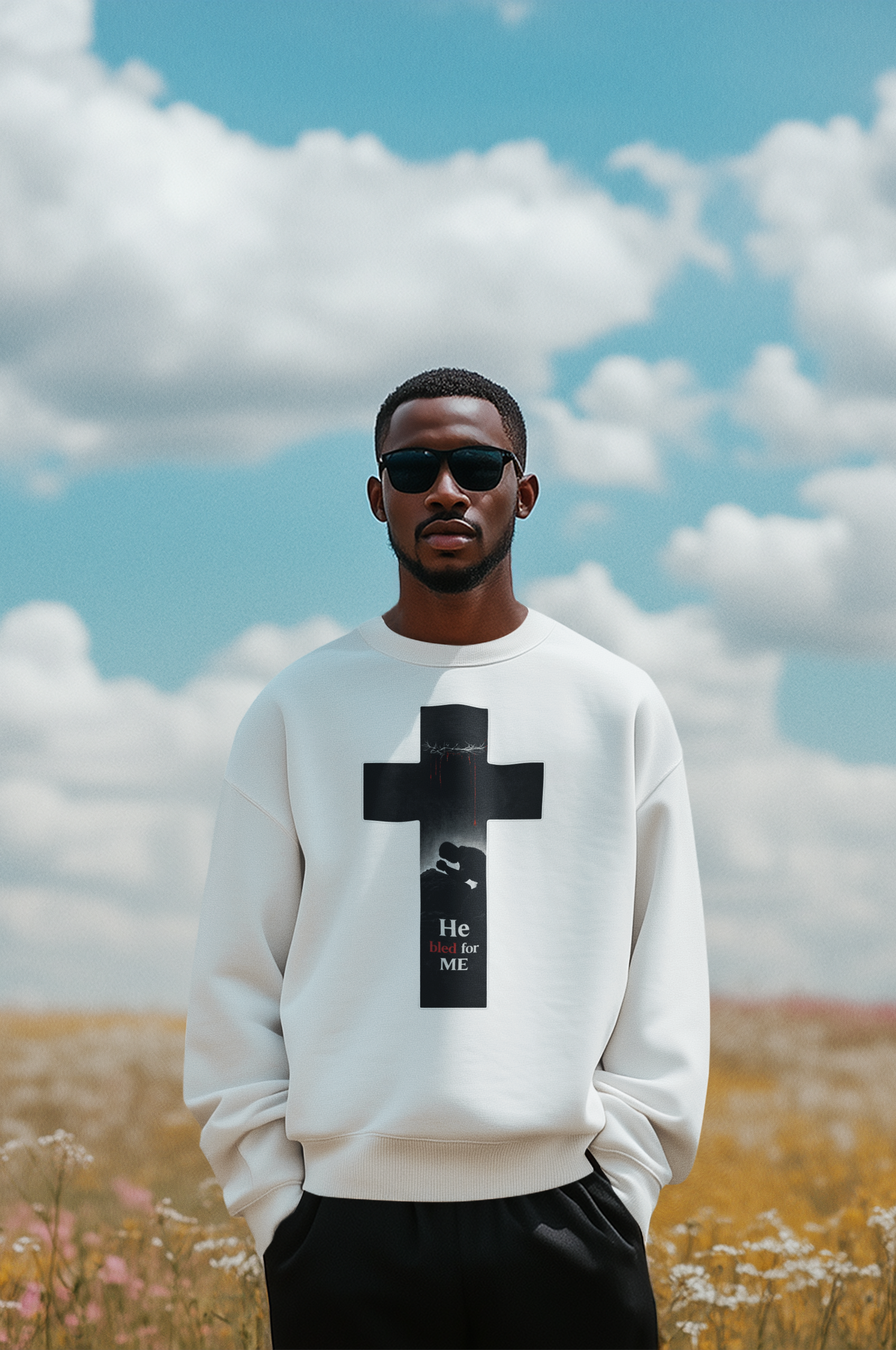 Christian Cross Sweatshirt – "He Died for Me" Inspirational Crewneck