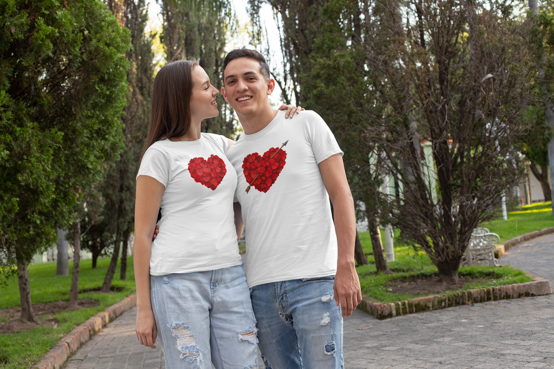 Rose Petal Heart T-Shirt — Arrowed Floral Heart Graphic Tee for Valentine’s Day