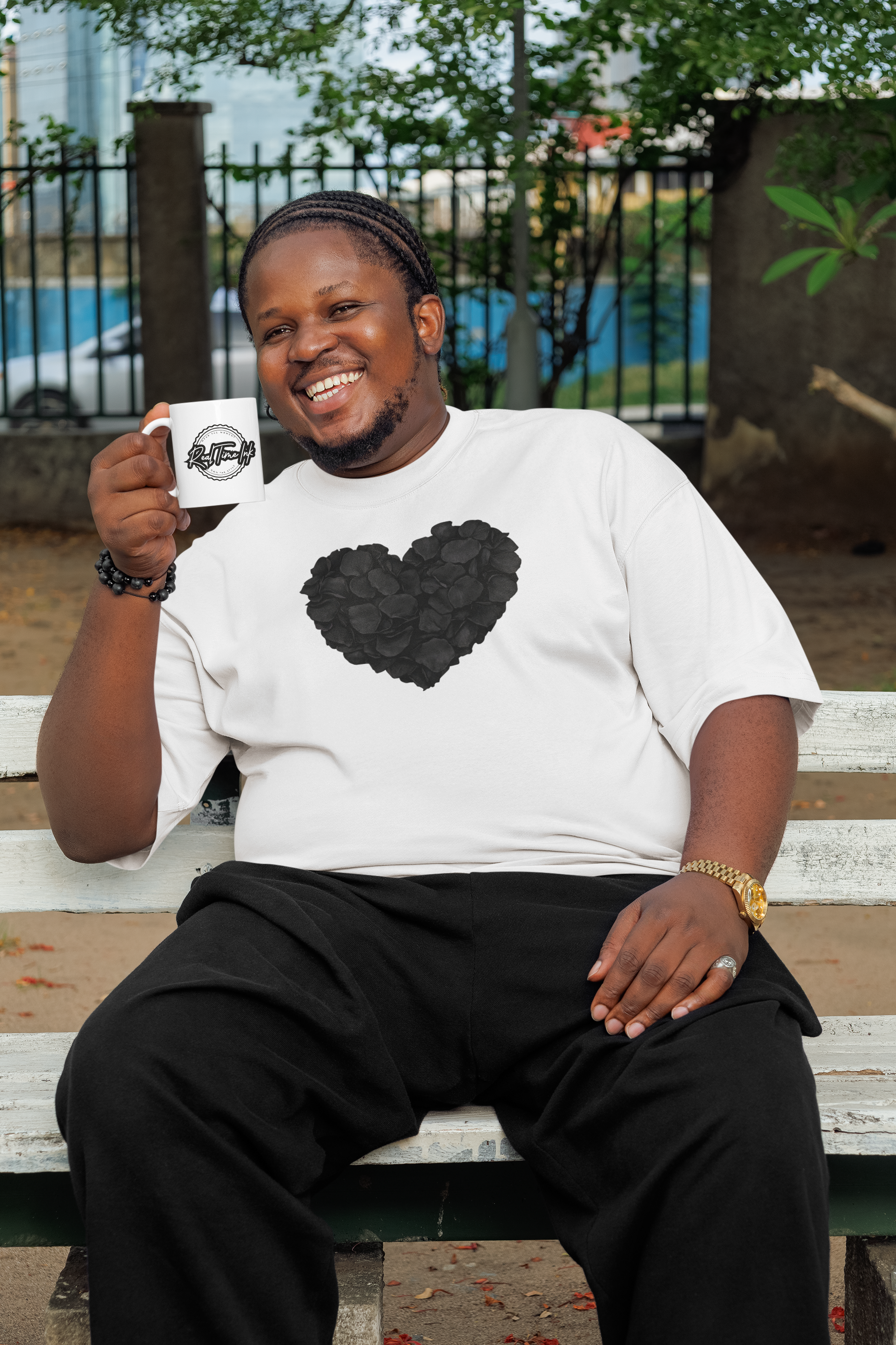 Black Rose Heart T-Shirt — Floral Heart Graphic Tee for Valentine’s Day