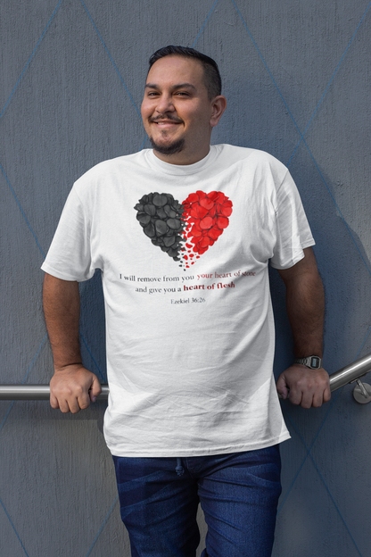 Heart of Stone to Flesh T-Shirt — Inspirational Scripture Design (Ezekiel 36:26)