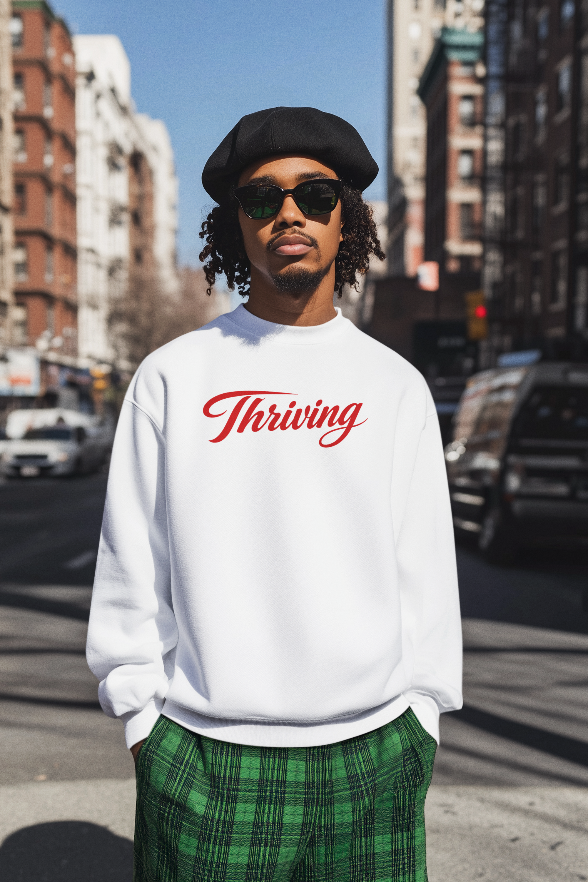 Thriving Crewneck Sweatshirt Positive Script Graphic Pullover